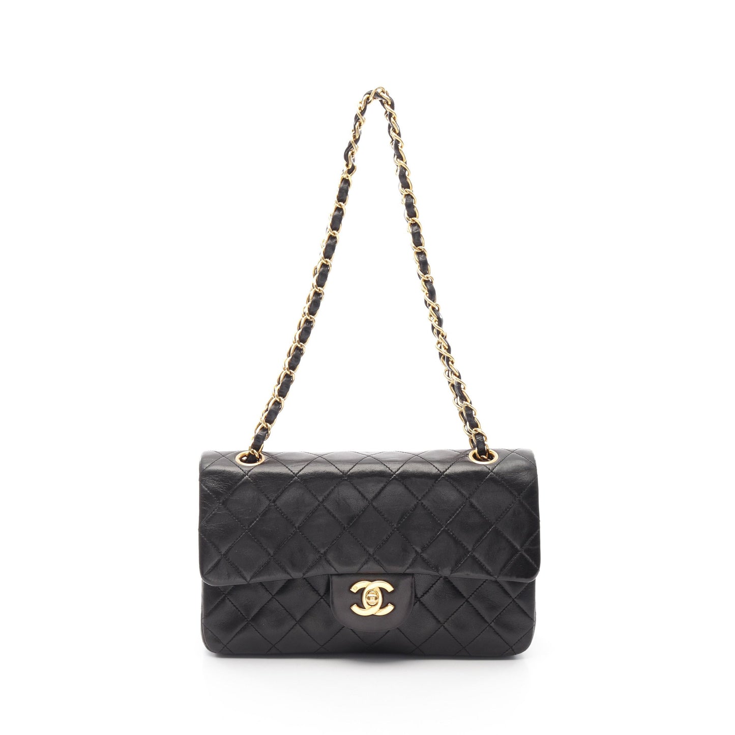 マトラッセ Wフラップ Wチェーンショルダーバッグ ラムスキン ブラック ゴールド金具 シャネル バッグ CHANEL