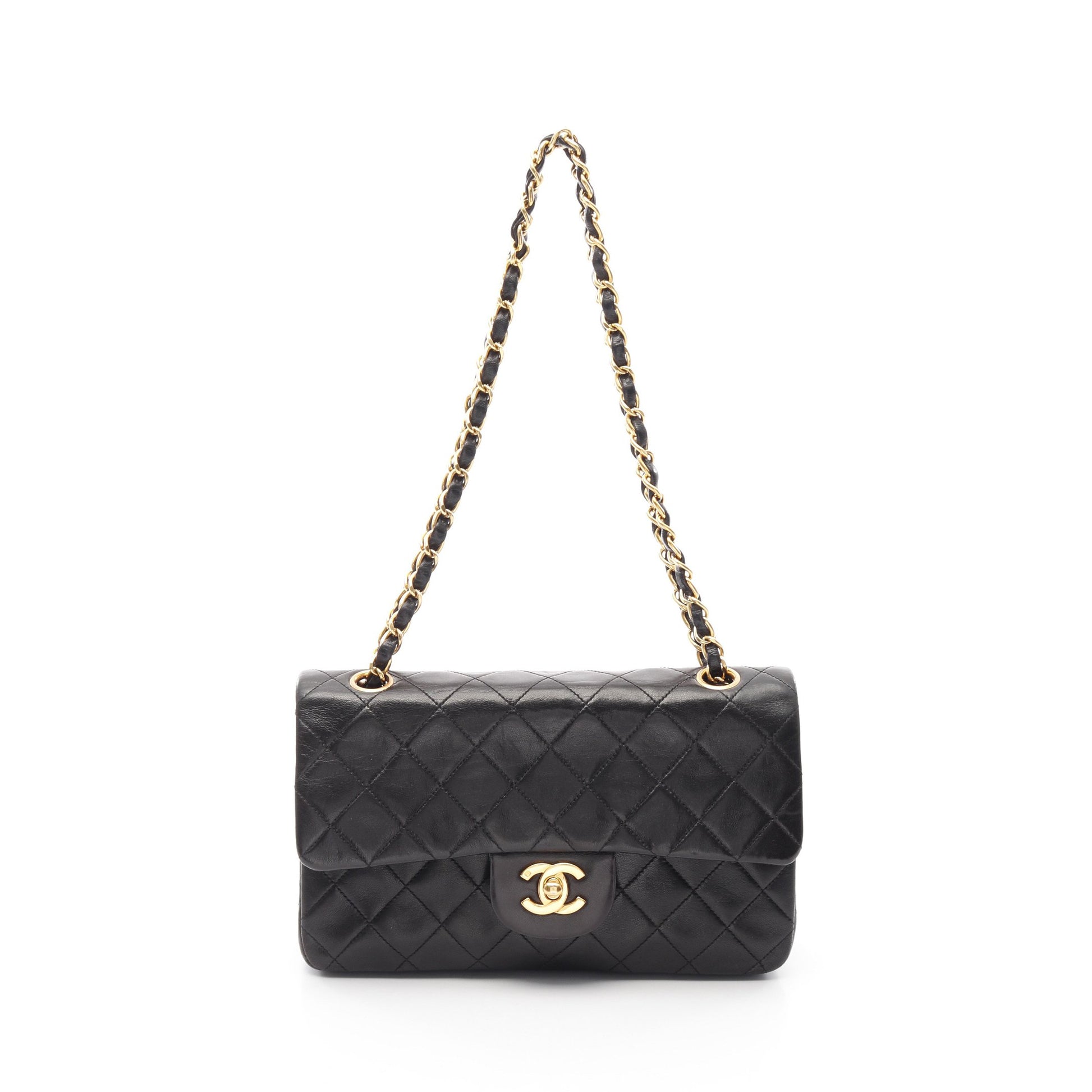 マトラッセ Wフラップ Wチェーンショルダーバッグ ラムスキン ブラック ゴールド金具 シャネル バッグ CHANEL
