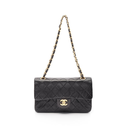 マトラッセ Wフラップ Wチェーンショルダーバッグ ラムスキン ブラック ゴールド金具 シャネル バッグ CHANEL