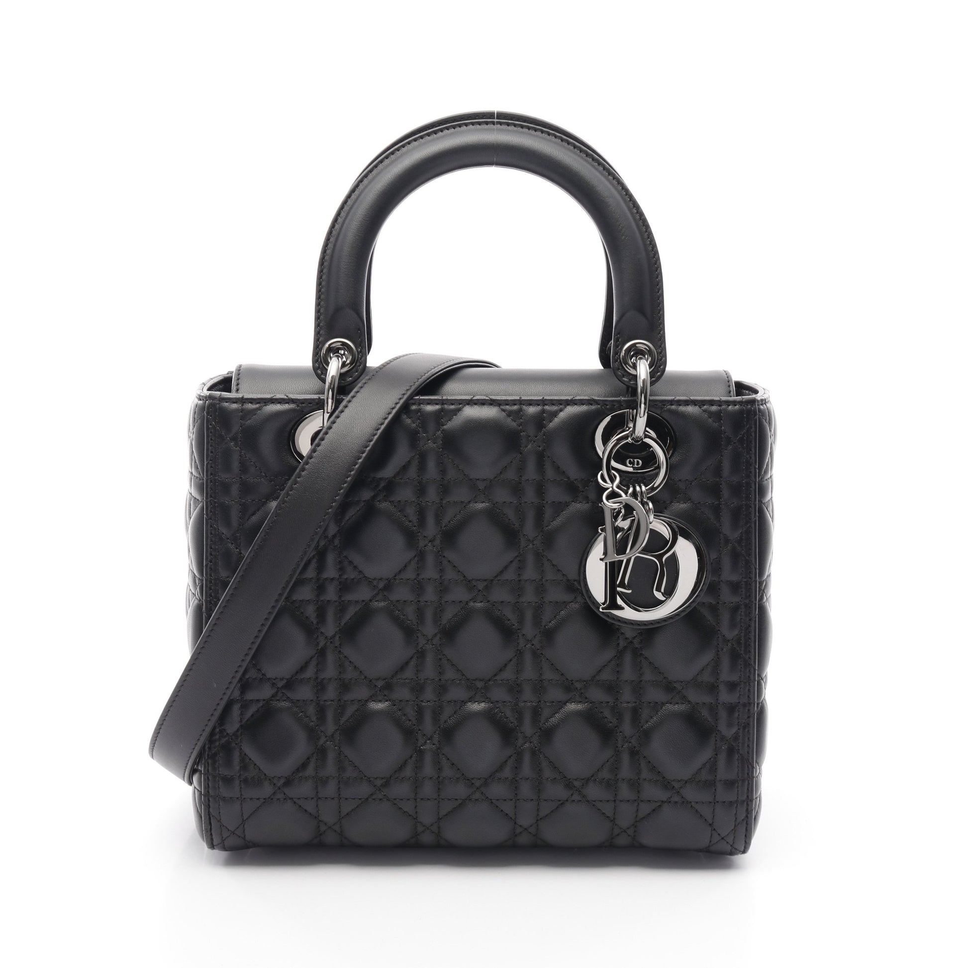 LADY DIOR レディディオール ミディアム カナージュ ハンドバッグ ラムスキン ブラック 2WAY クリスチャンディオール バッグ Christian Dior