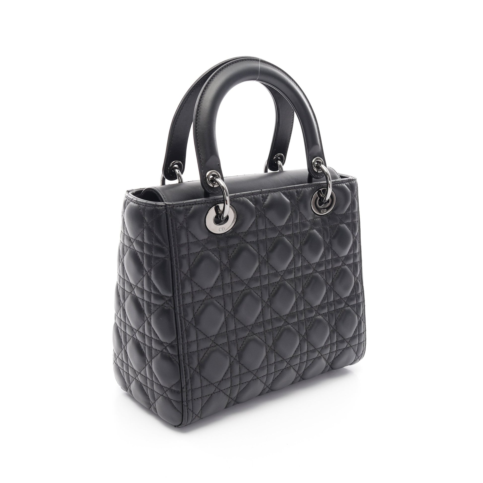 LADY DIOR レディディオール ミディアム カナージュ ハンドバッグ ラムスキン ブラック 2WAY クリスチャンディオール バッグ Christian Dior