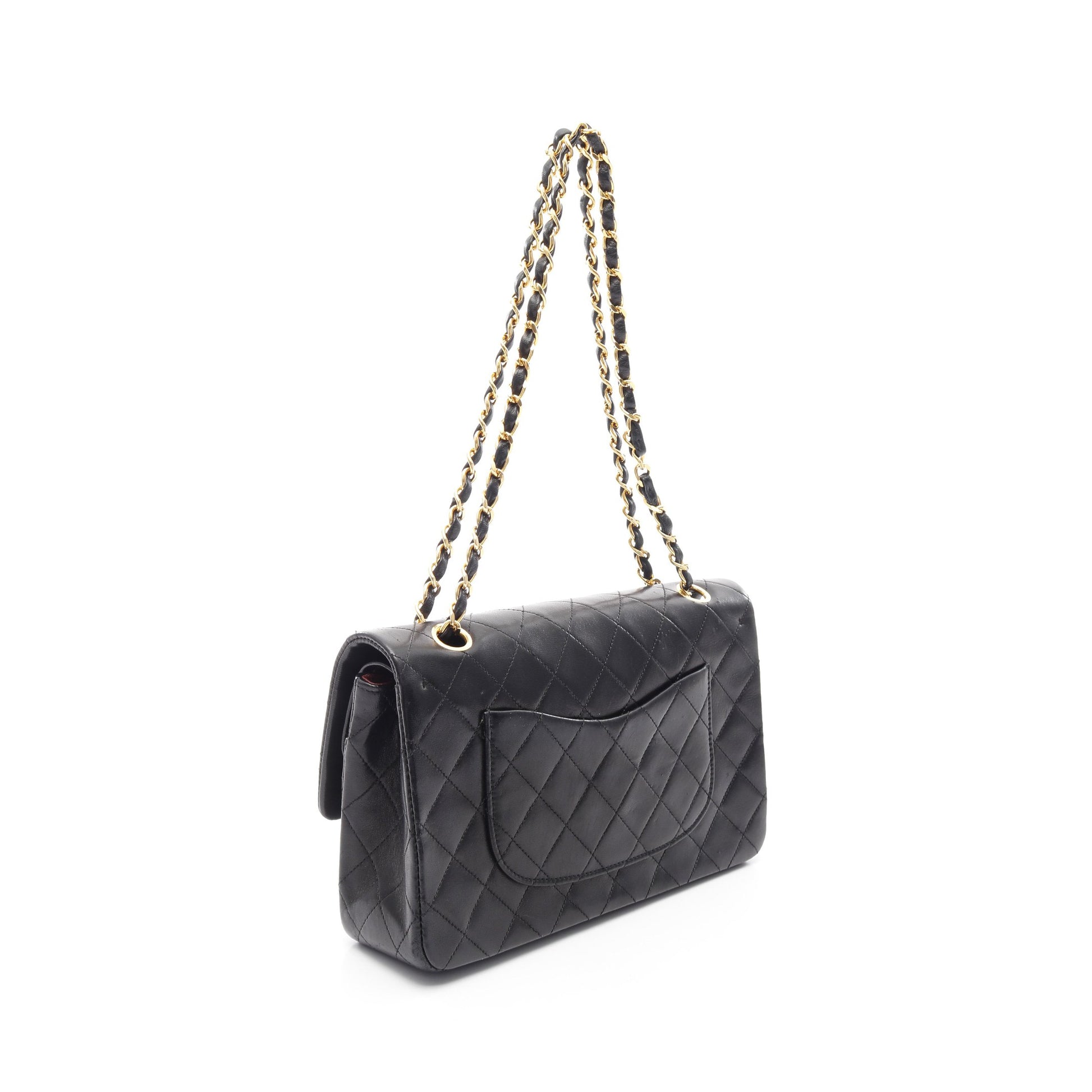マトラッセ Wフラップ Wチェーンショルダーバッグ ラムスキン ブラック ゴールド金具 ヴィンテージ シャネル バッグ CHANEL