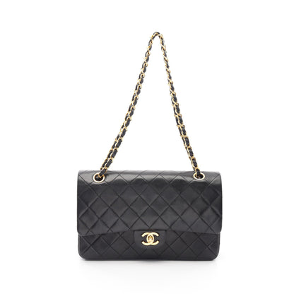 マトラッセ Wフラップ Wチェーンショルダーバッグ ラムスキン ブラック ゴールド金具 ヴィンテージ シャネル バッグ CHANEL