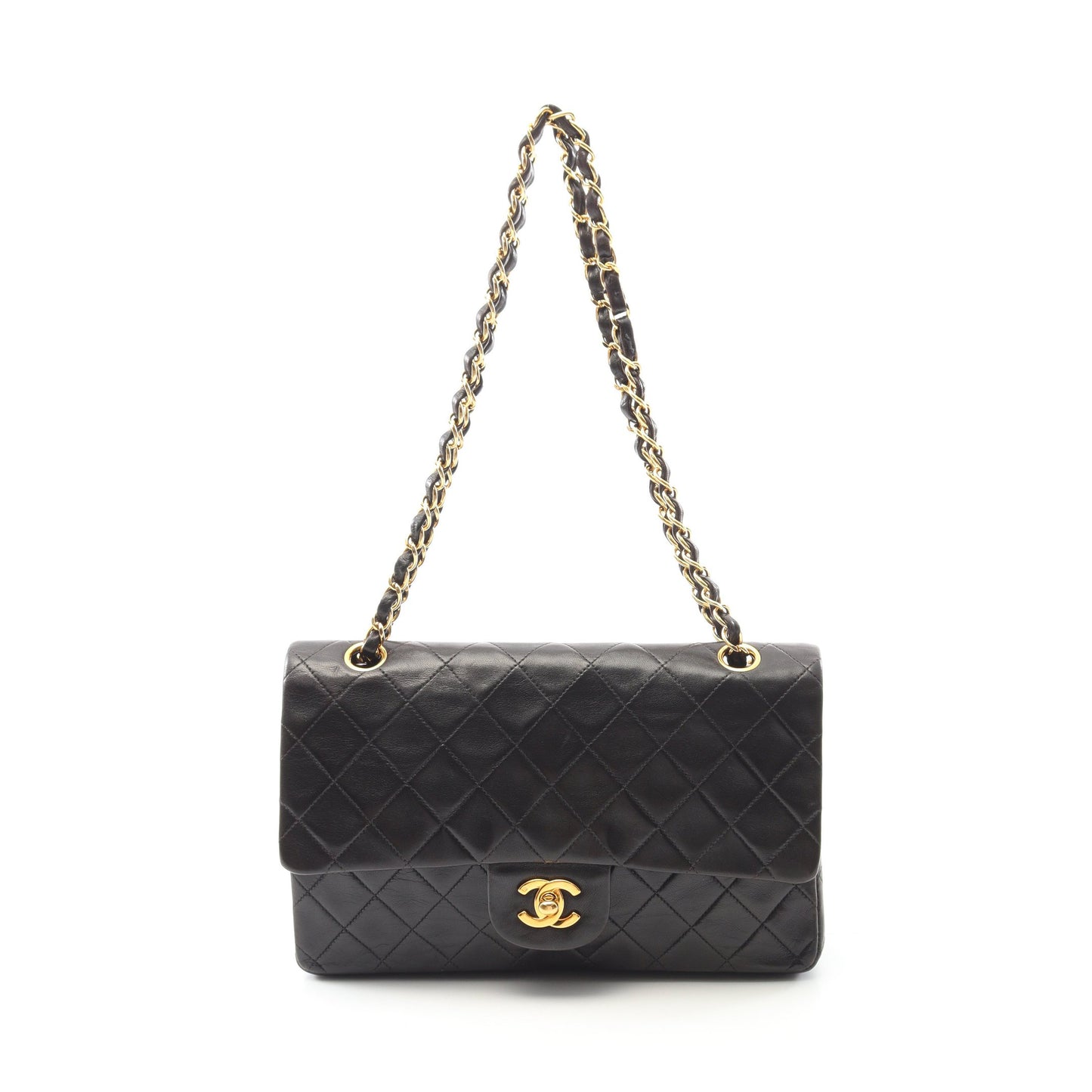 マトラッセ Wフラップ Wチェーンショルダーバッグ ラムスキン ブラック ゴールド金具 シャネル バッグ CHANEL