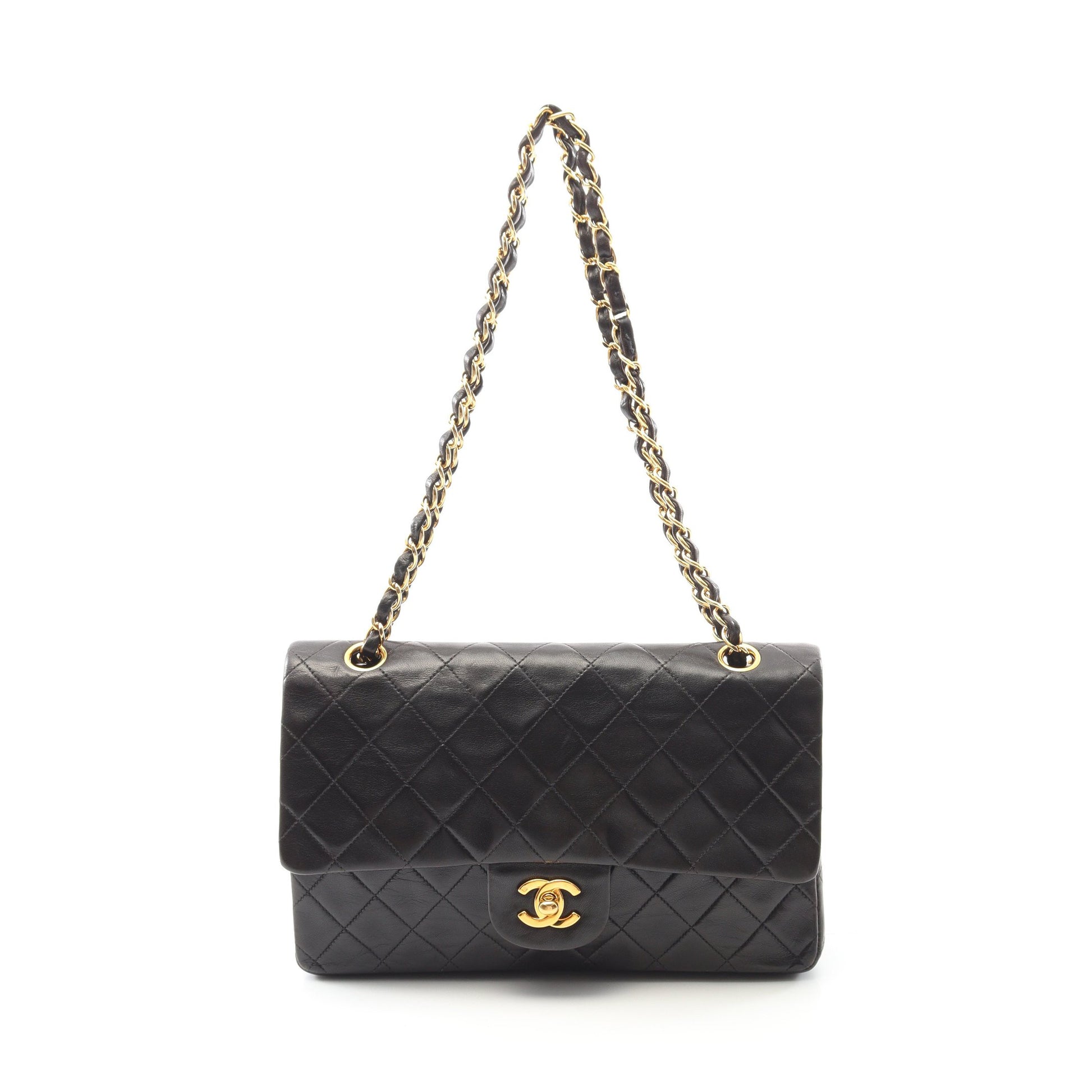 マトラッセ Wフラップ Wチェーンショルダーバッグ ラムスキン ブラック ゴールド金具 シャネル バッグ CHANEL