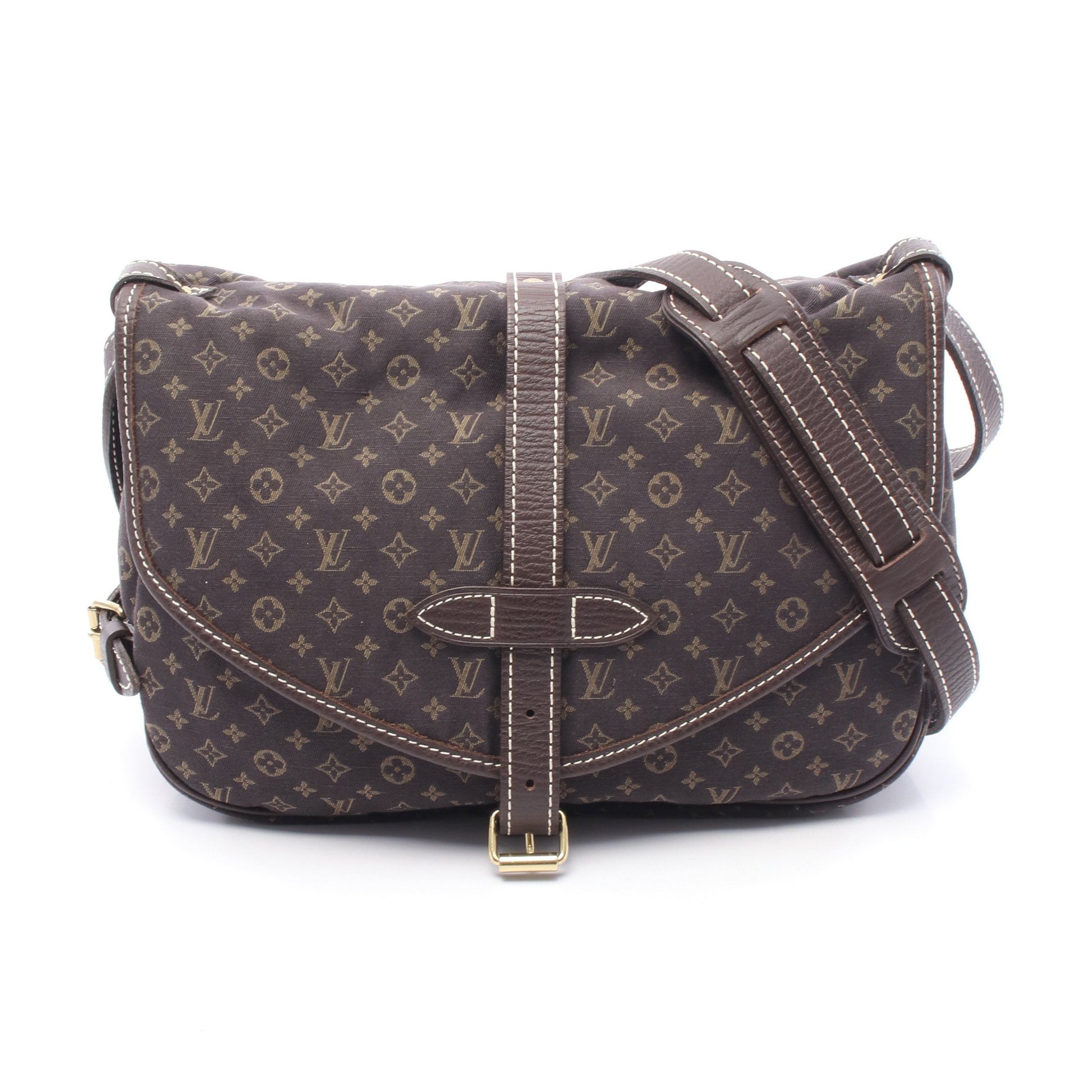 ソミュール モノグラムミニラン エベヌ ショルダーバッグ キャンバス レザー ダークブラウン ルイヴィトン バッグ LOUIS VUITTON