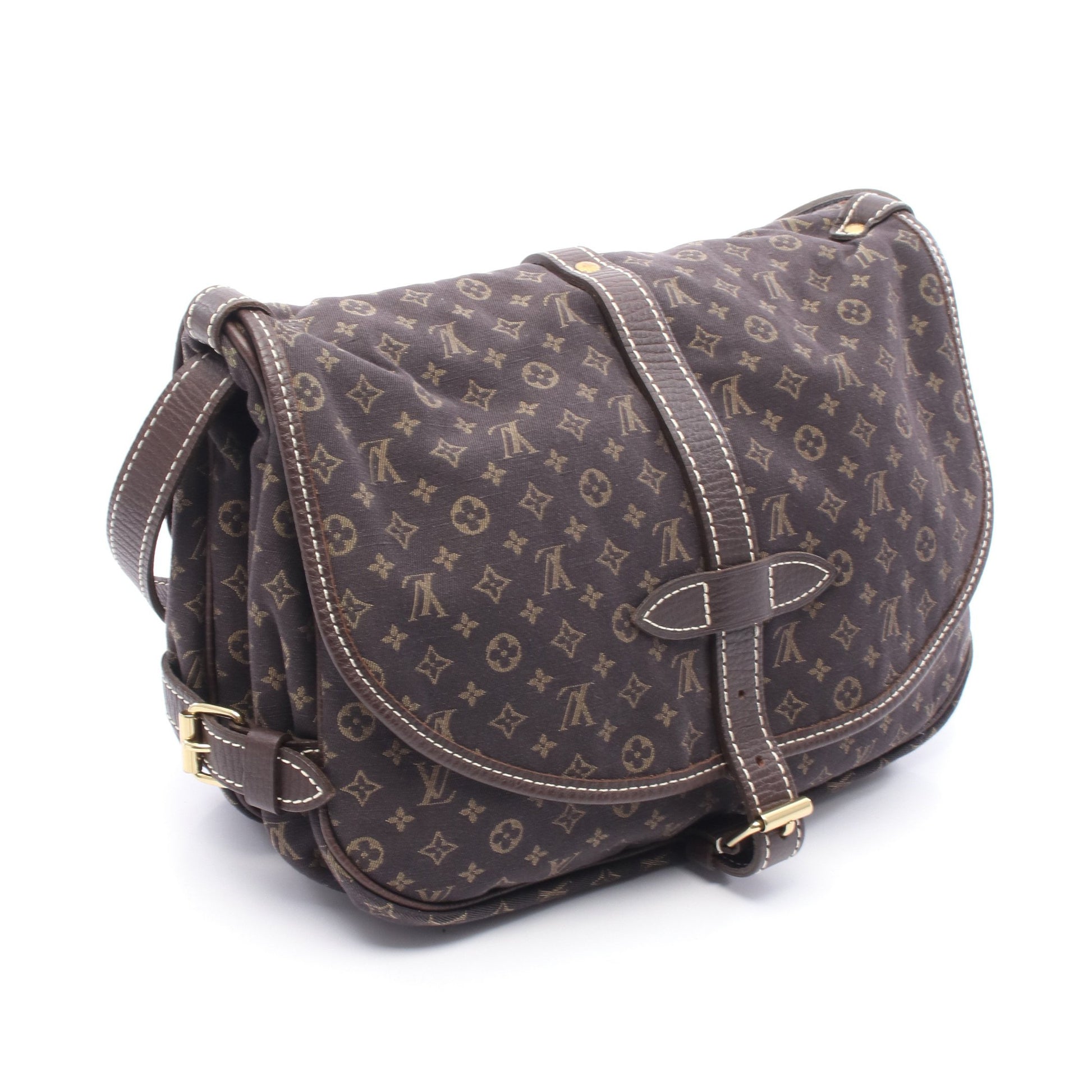 ソミュール モノグラムミニラン エベヌ ショルダーバッグ キャンバス レザー ダークブラウン ルイヴィトン バッグ LOUIS VUITTON