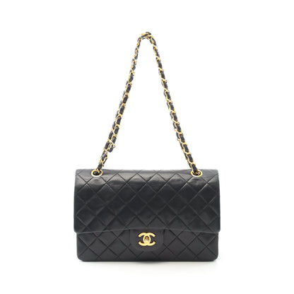 マトラッセ Wフラップ Wチェーンショルダーバッグ ラムスキン ブラック ゴールド金具 ヴィンテージ シャネル バッグ CHANEL