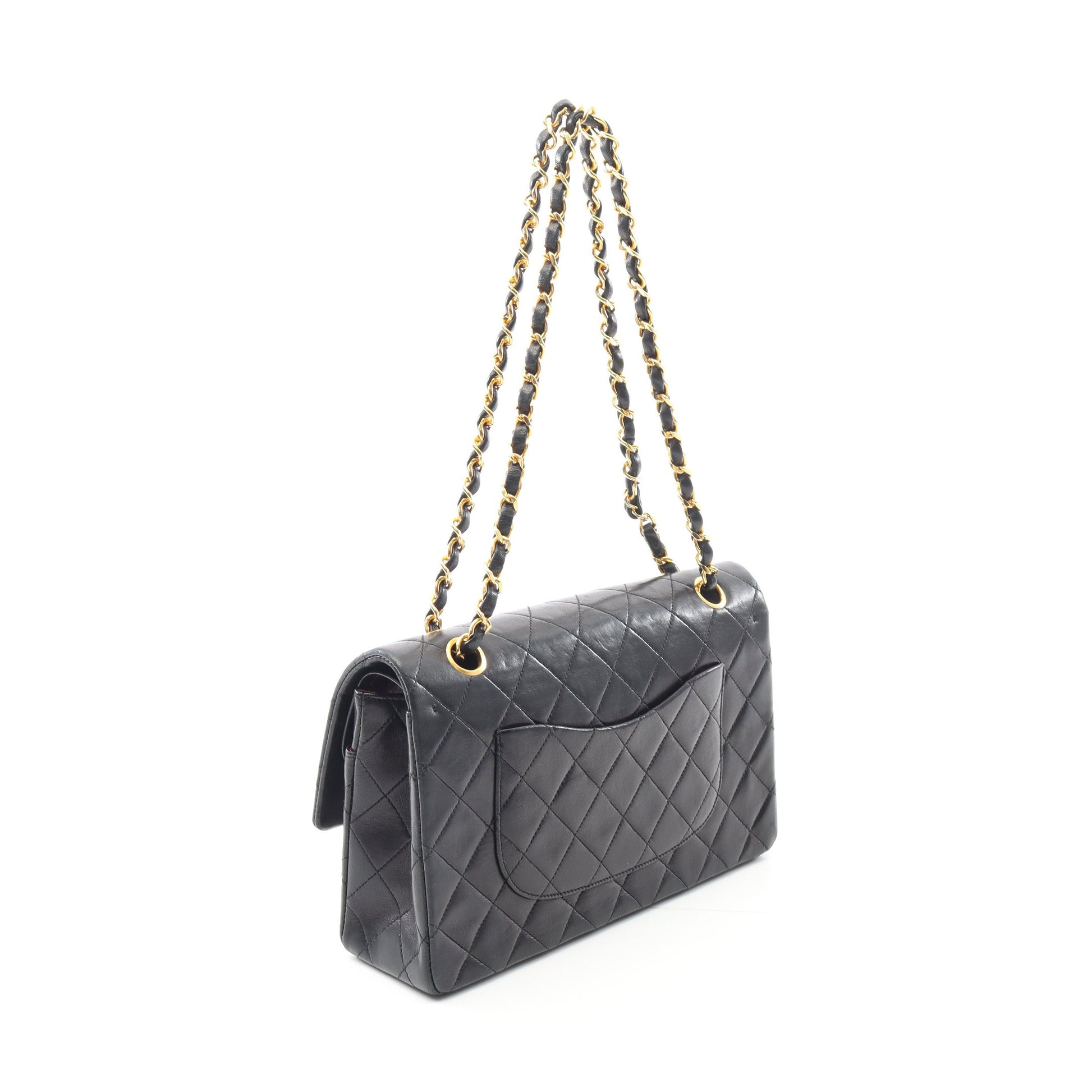 マトラッセ Wフラップ Wチェーンショルダーバッグ ラムスキン ブラック ゴールド金具 ヴィンテージ シャネル バッグ CHANEL