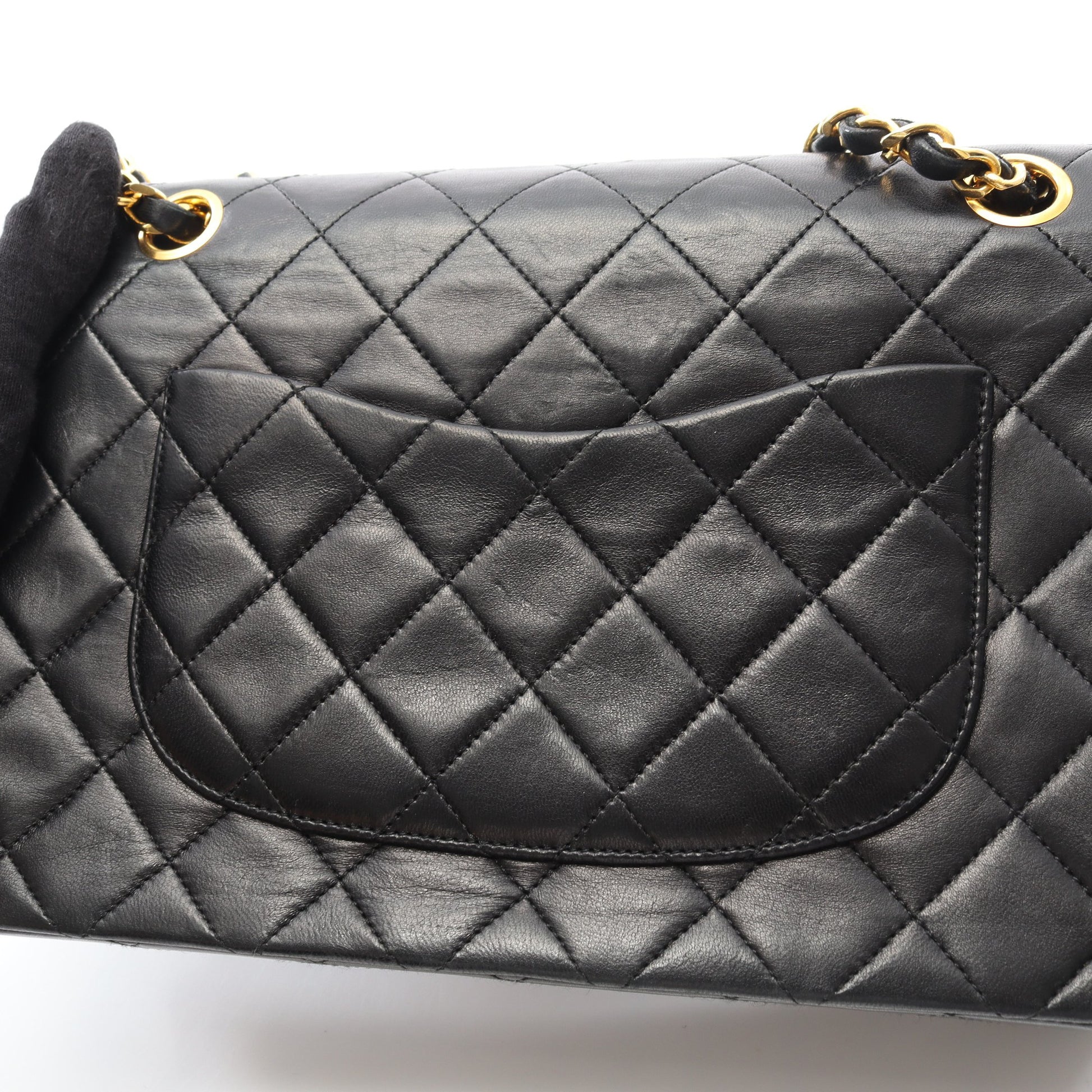 マトラッセ Wフラップ Wチェーンショルダーバッグ ラムスキン ブラック ゴールド金具 ヴィンテージ シャネル バッグ CHANEL