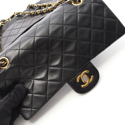 マトラッセ Wフラップ Wチェーンショルダーバッグ ラムスキン ブラック ゴールド金具 ヴィンテージ シャネル バッグ CHANEL