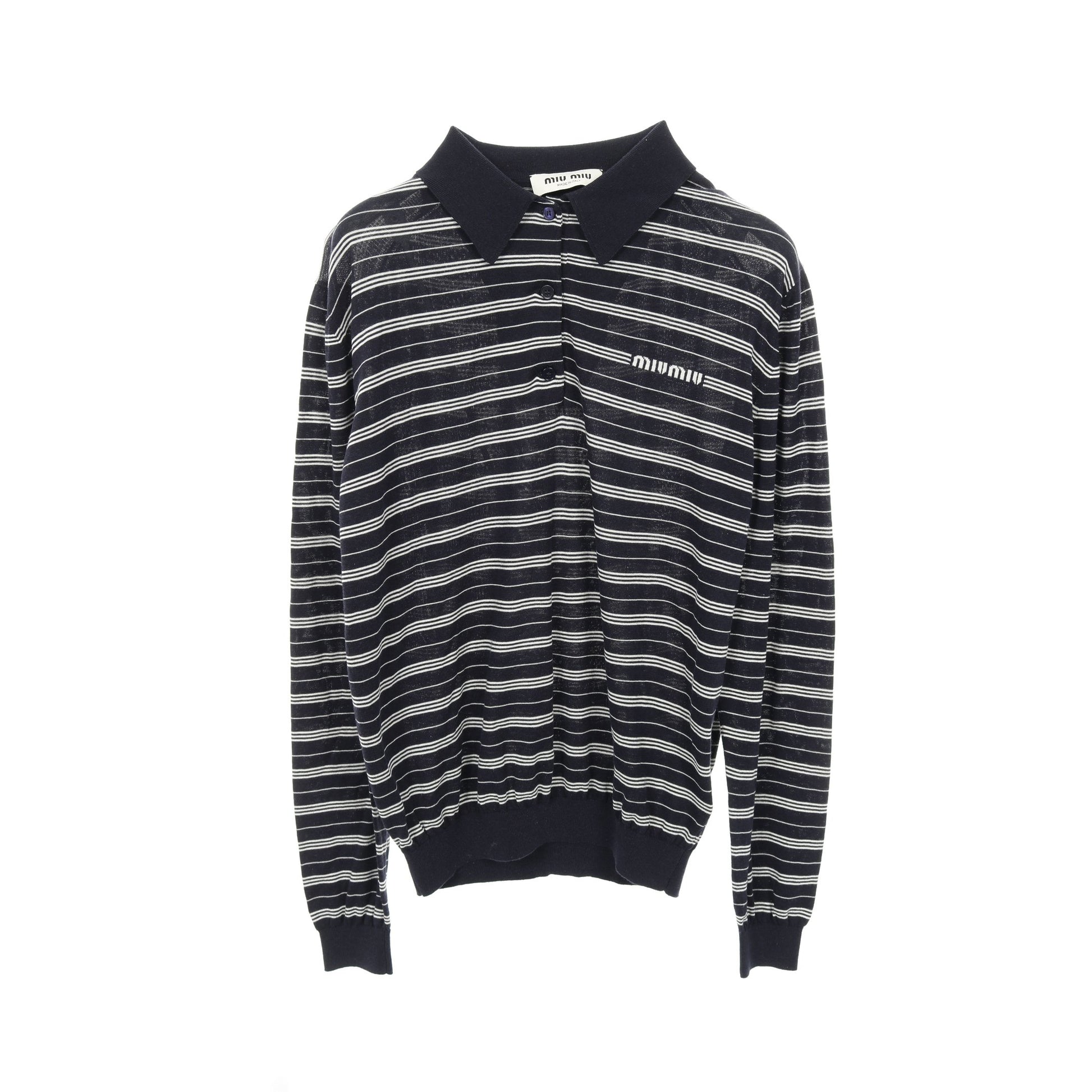 ポロシャツ 長袖 ボーダー コットン ナイロン ネイビー ホワイト  