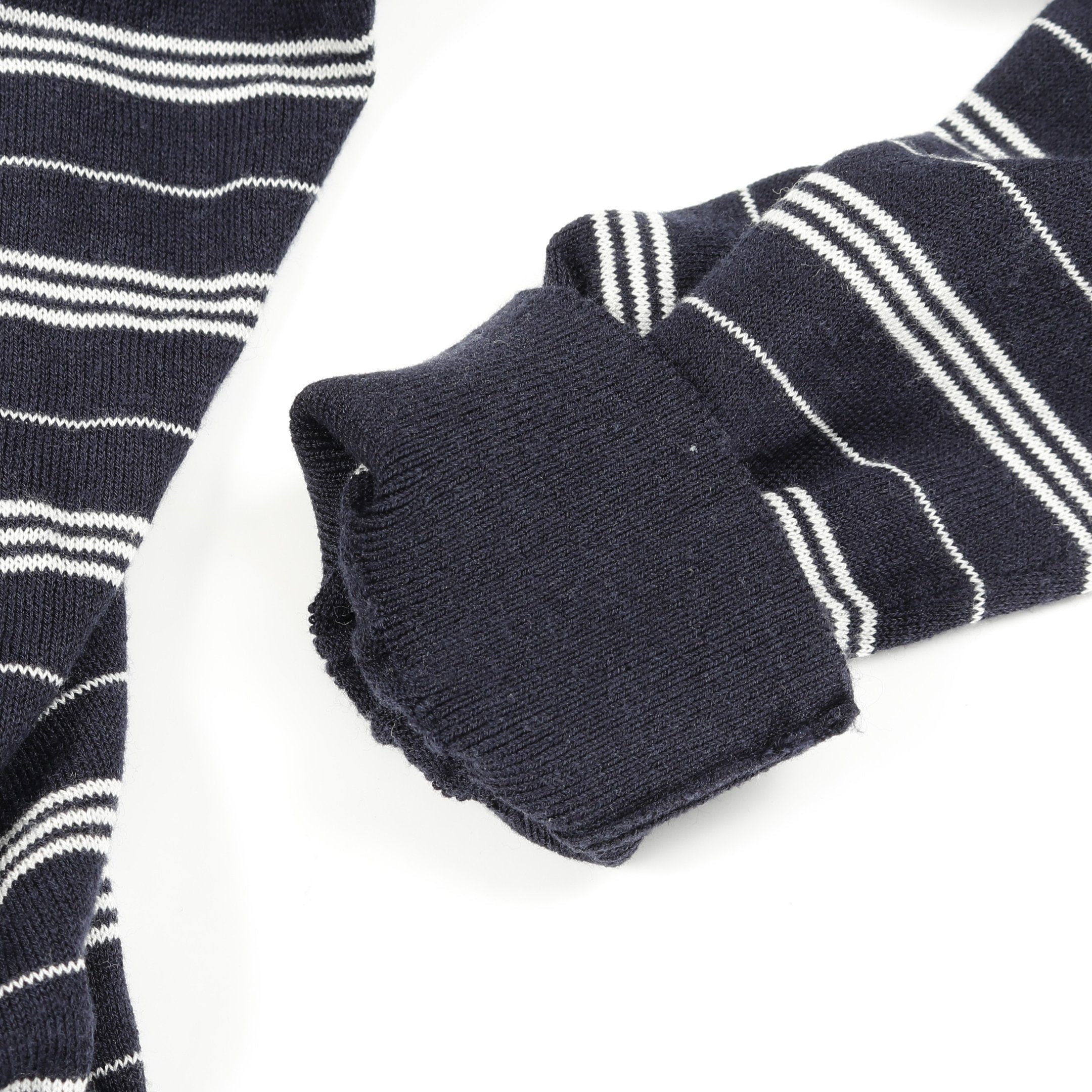 ポロシャツ 長袖 ボーダー コットン ナイロン ネイビー ホワイト