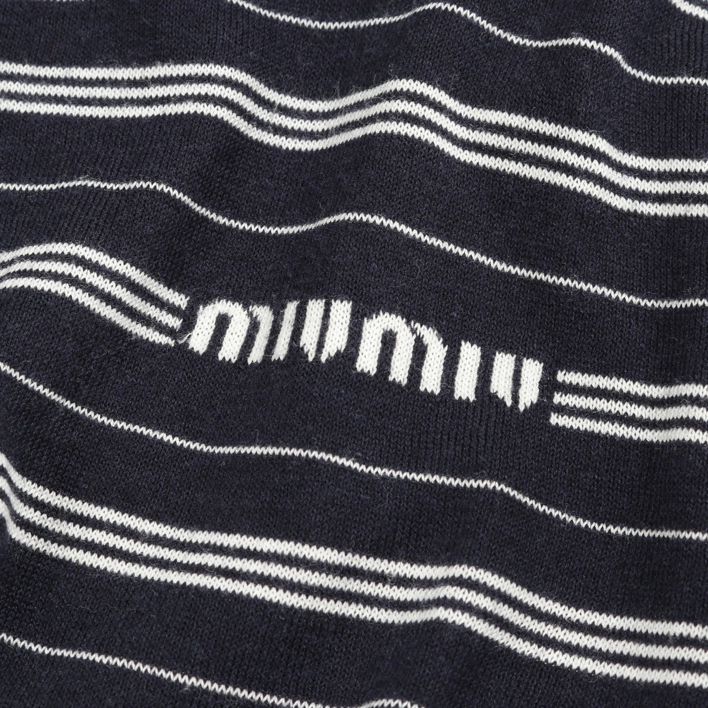 ポロシャツ 長袖 ボーダー コットン ナイロン ネイビー ホワイト ミュウミュウ トップス miu miu