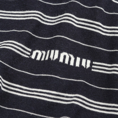 ポロシャツ 長袖 ボーダー コットン ナイロン ネイビー ホワイト ミュウミュウ トップス miu miu