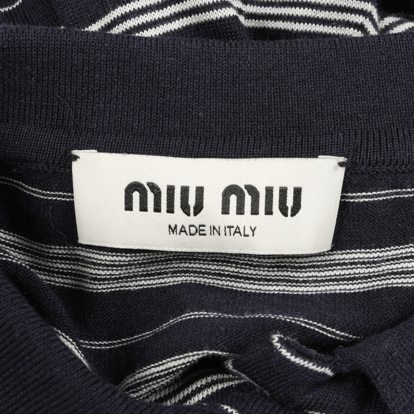 ポロシャツ 長袖 ボーダー コットン ナイロン ネイビー ホワイト ミュウミュウ トップス miu miu