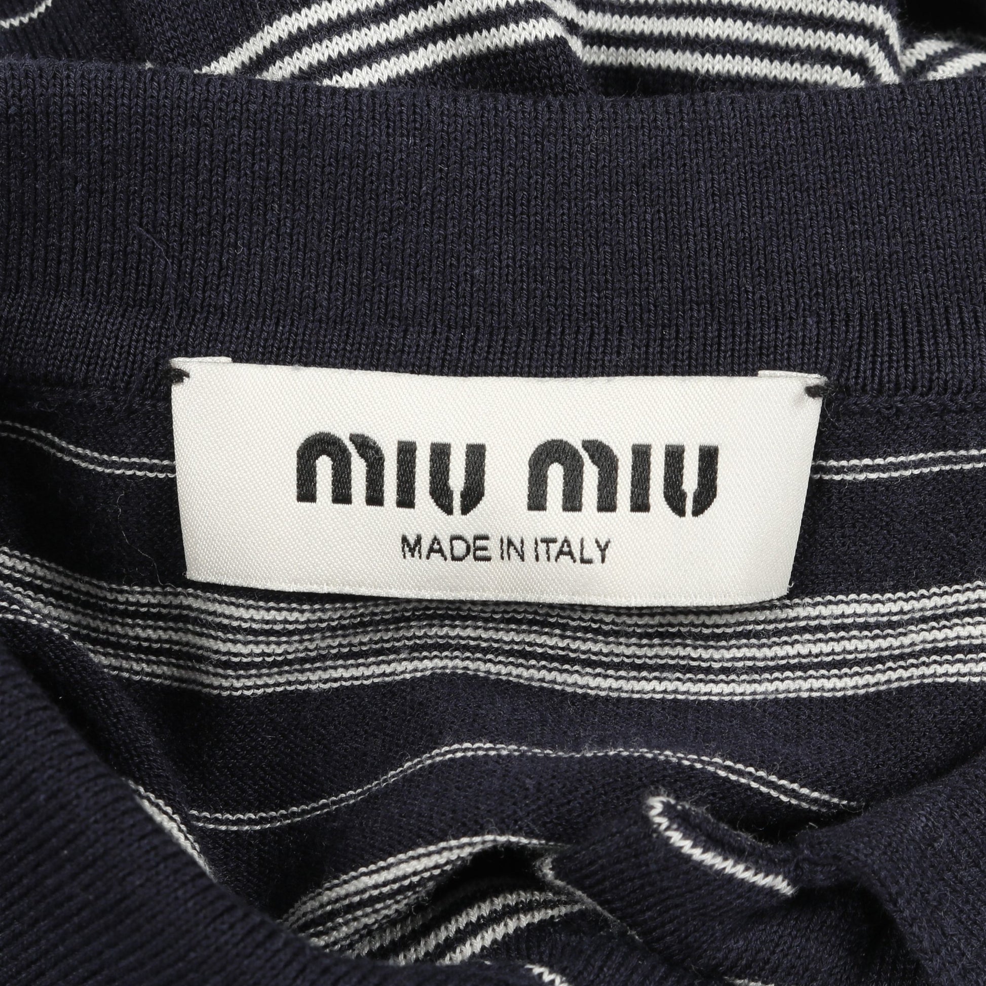 ポロシャツ 長袖 ボーダー コットン ナイロン ネイビー ホワイト ミュウミュウ トップス miu miu