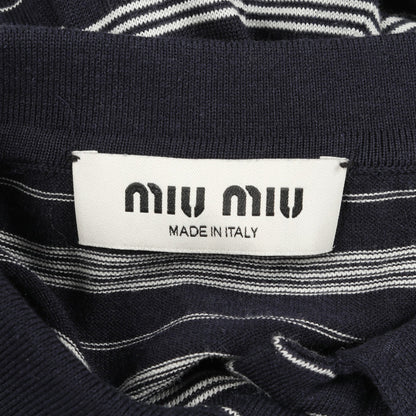 ポロシャツ 長袖 ボーダー コットン ナイロン ネイビー ホワイト ミュウミュウ トップス miu miu