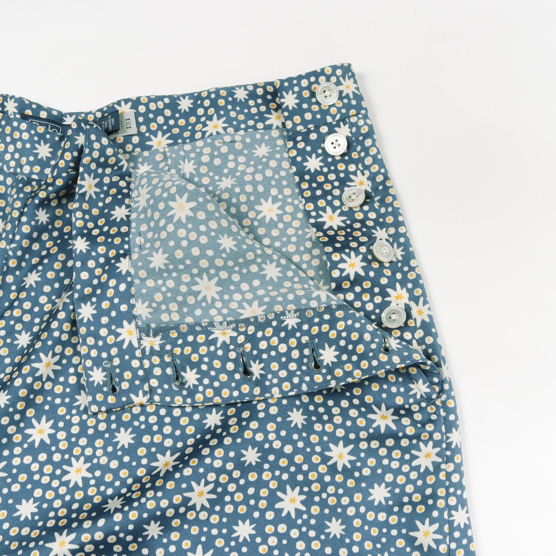 Starburst Motif Satin Wide Leg Pant ワイドパンツ 総柄 ブルー  