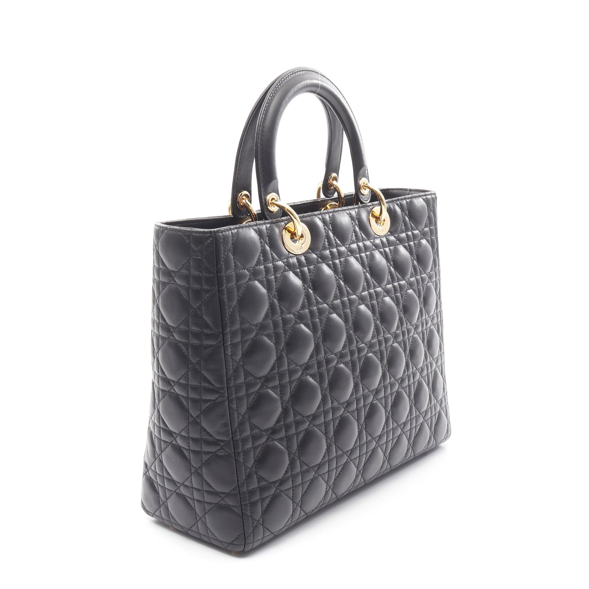 レディディオール ラージ ハンドバッグ レザー ブラック 2WAY クリスチャンディオール バッグ Christian Dior