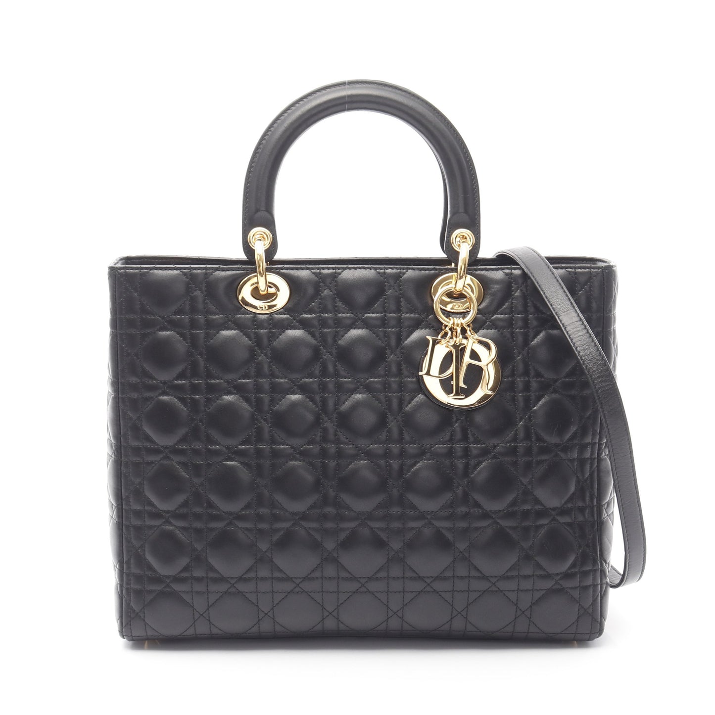 レディディオール ラージ ハンドバッグ レザー ブラック 2WAY クリスチャンディオール バッグ Christian Dior