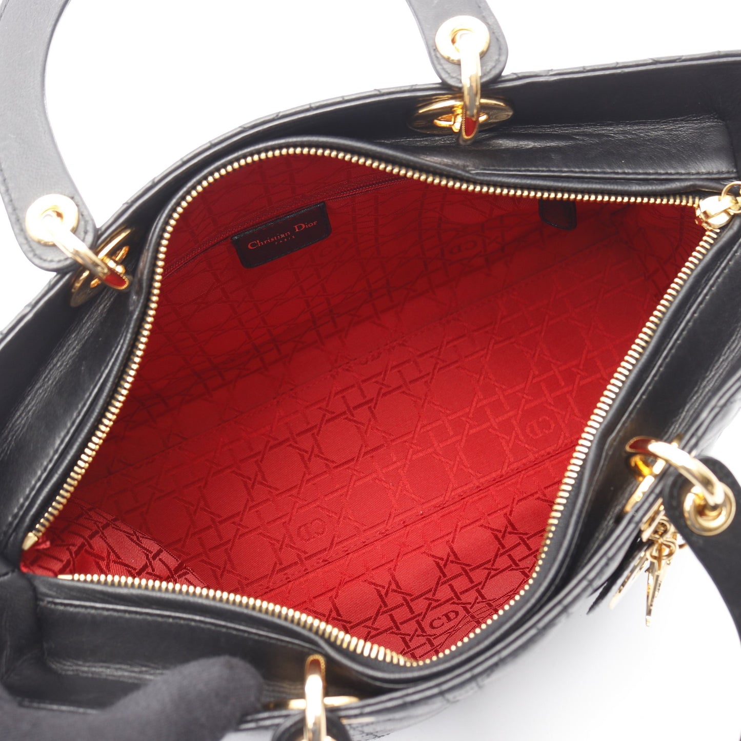 レディディオール ラージ ハンドバッグ レザー ブラック 2WAY クリスチャンディオール バッグ Christian Dior