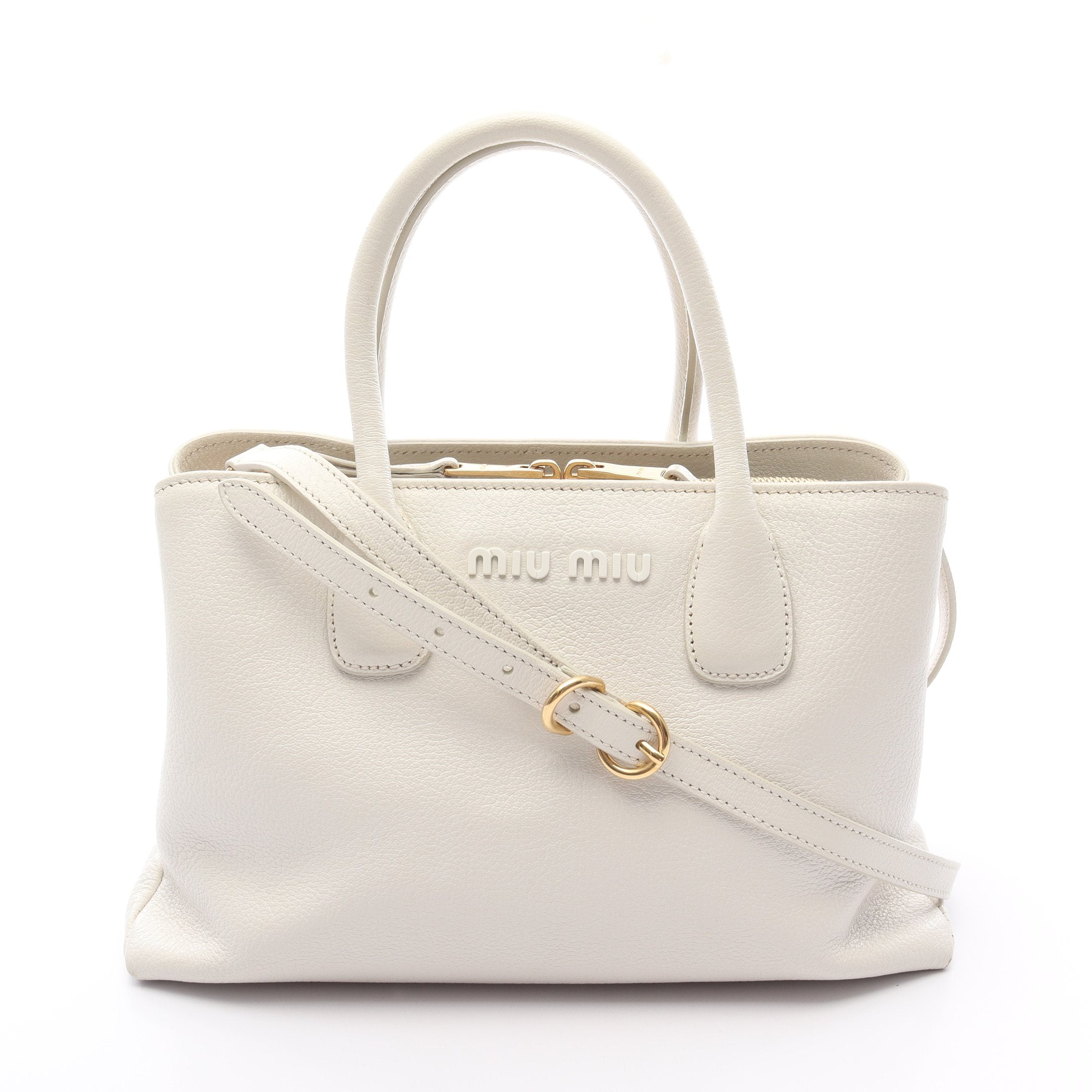 miu miu ホワイトレザー ハンドバッグ ホワイト レザー トップハンドル バッグ | Miu Miu
