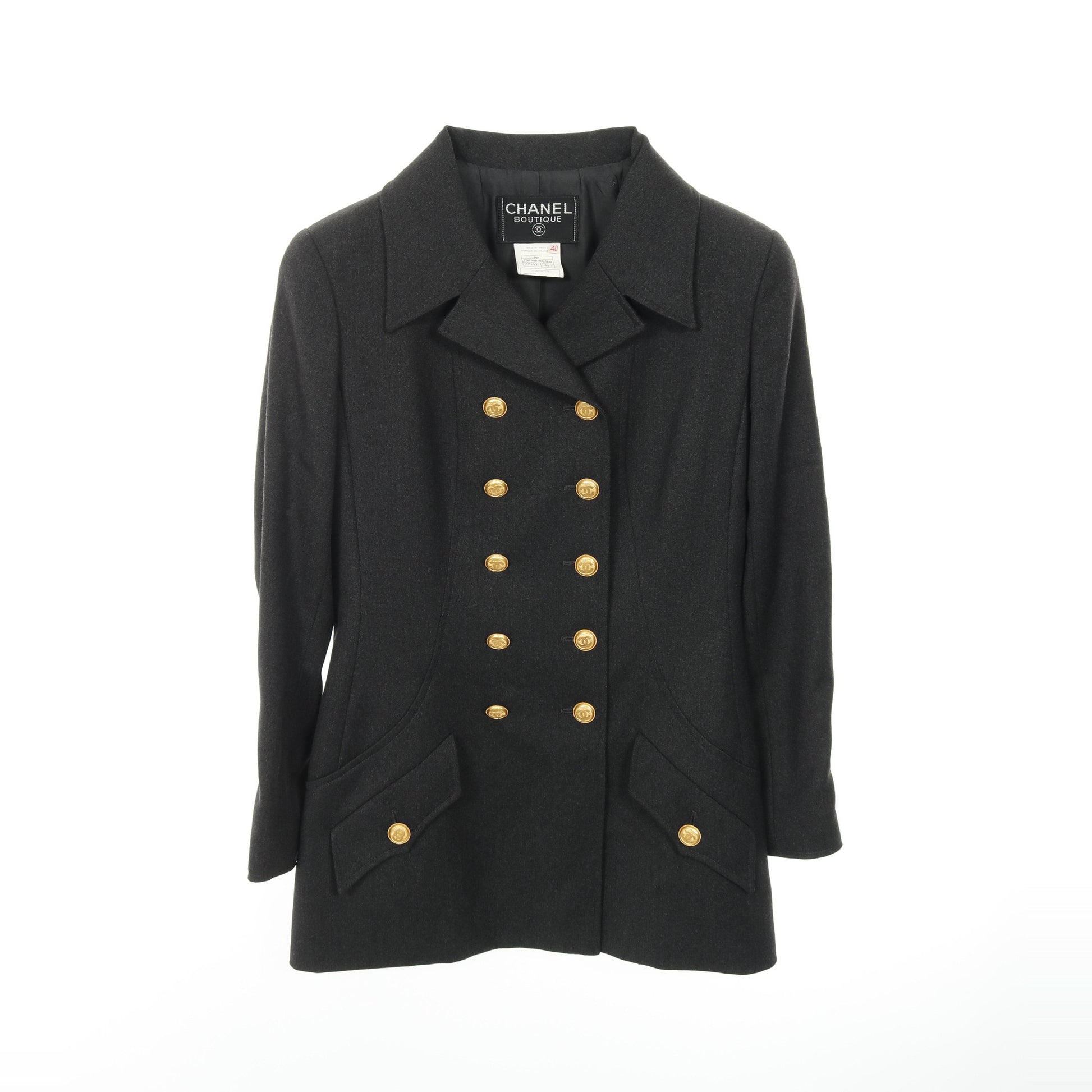 ココマークボタン テーラードジャケット ウール グレー ダブルブレスト  