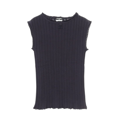 ココマーク ニット ノースリーブ コットン ネイビー シャネル トップス CHANEL