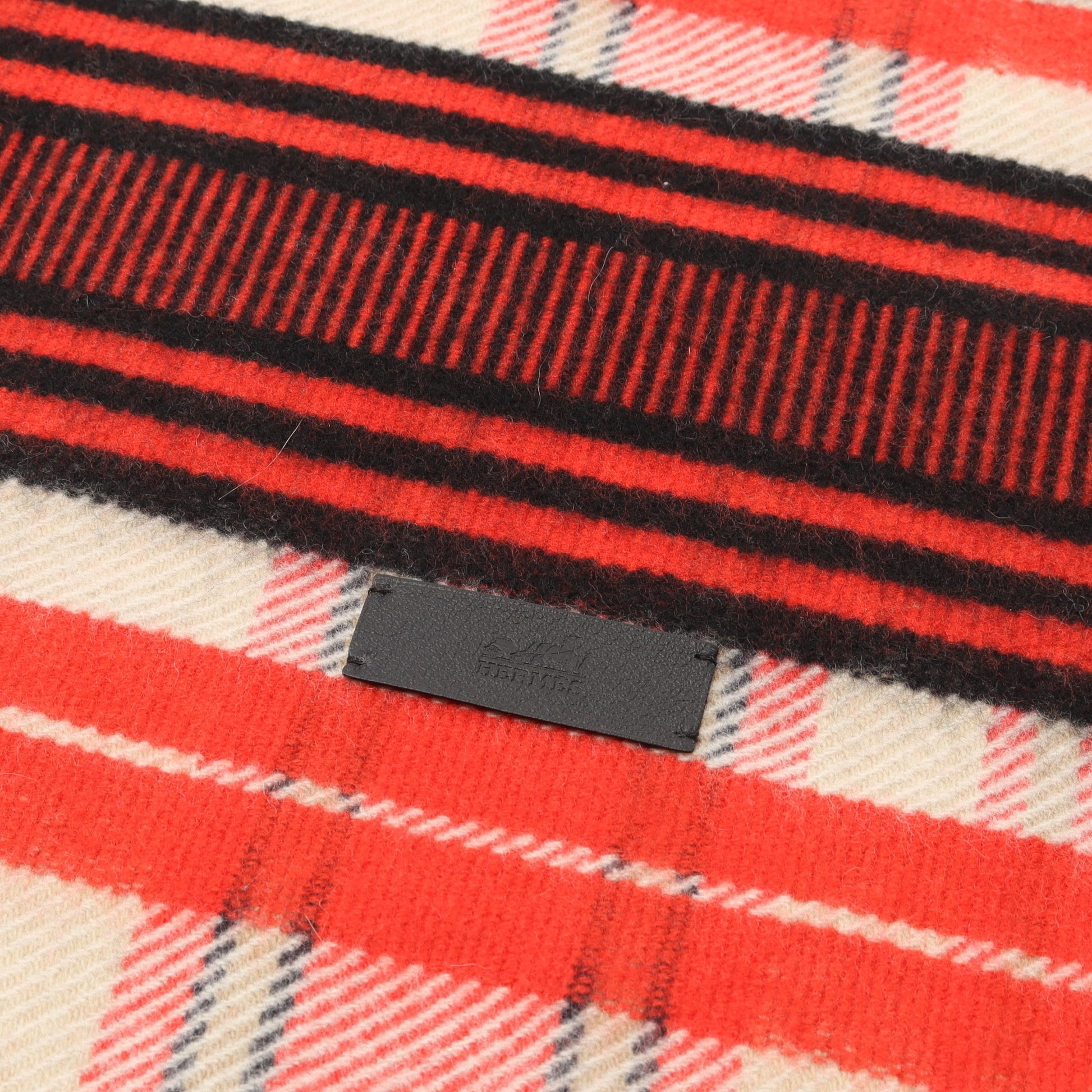 チェック柄 ショール カシミヤ ベージュ オレンジレッド ブラック エルメス 財布・小物 HERMES