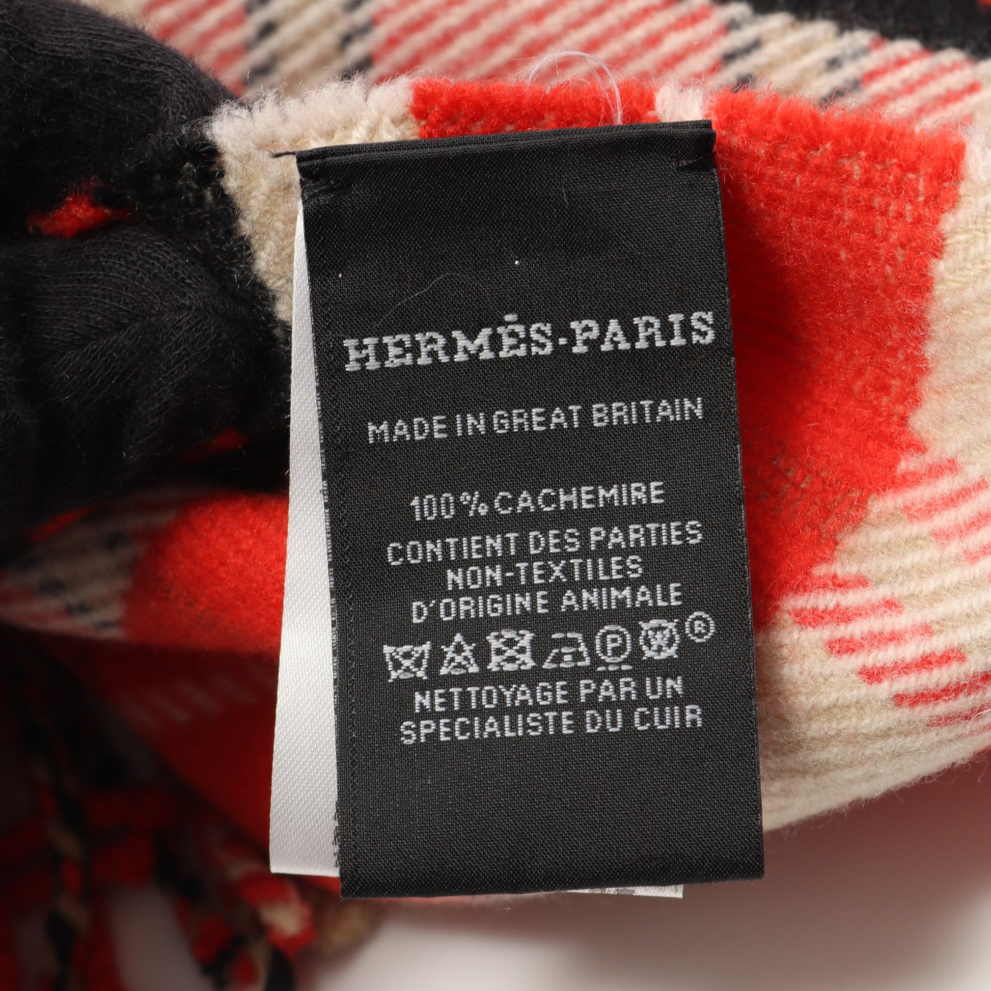 チェック柄 ショール カシミヤ ベージュ オレンジレッド ブラック エルメス 財布・小物 HERMES