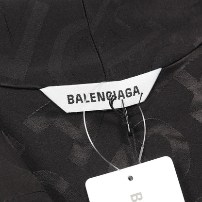 ロゴ総柄 カットオフ ブラウス レーヨン ブラック バレンシアガ トップス BALENCIAGA