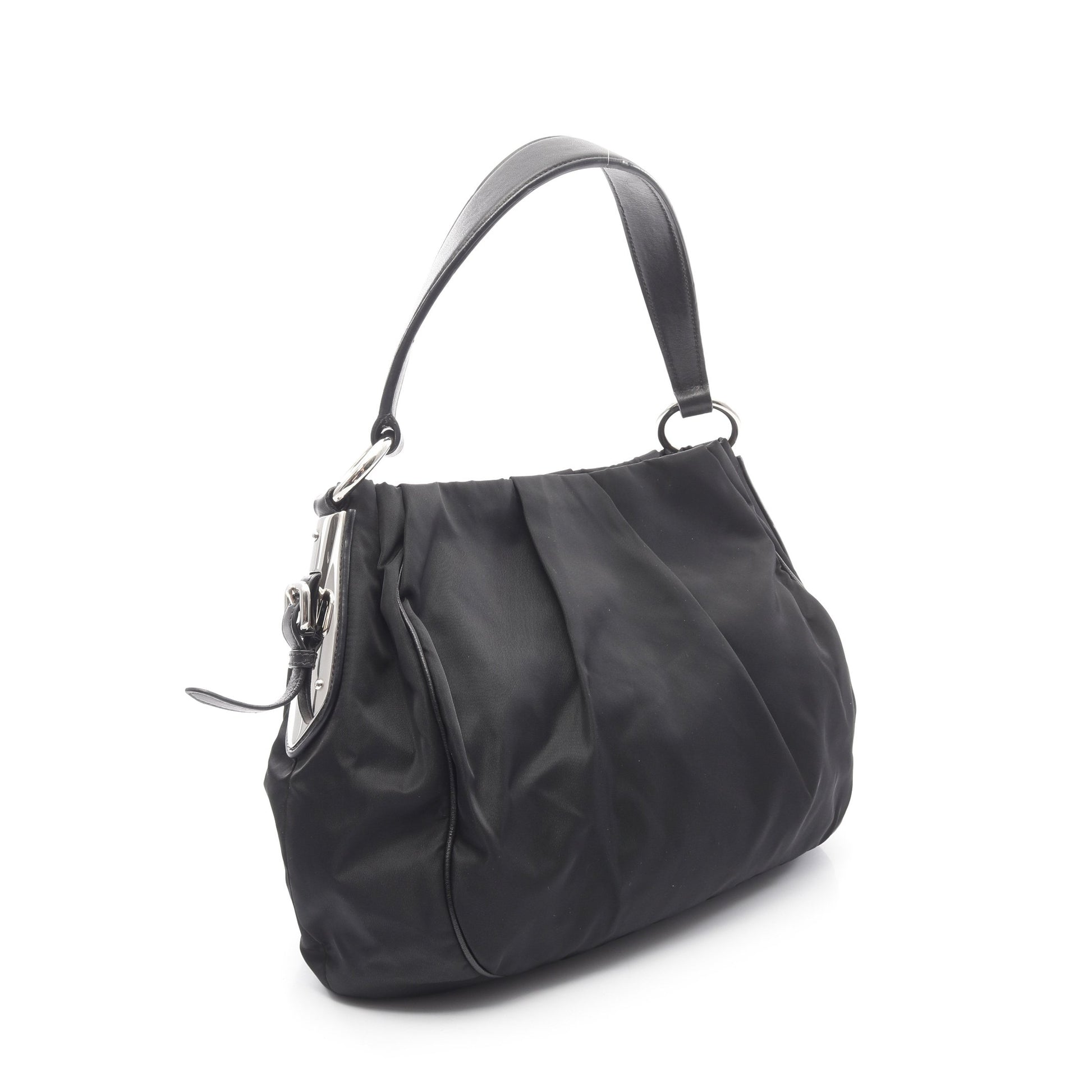 ショルダーバッグ ギャザー ナイロン レザー ブラック プラダ バッグ PRADA
