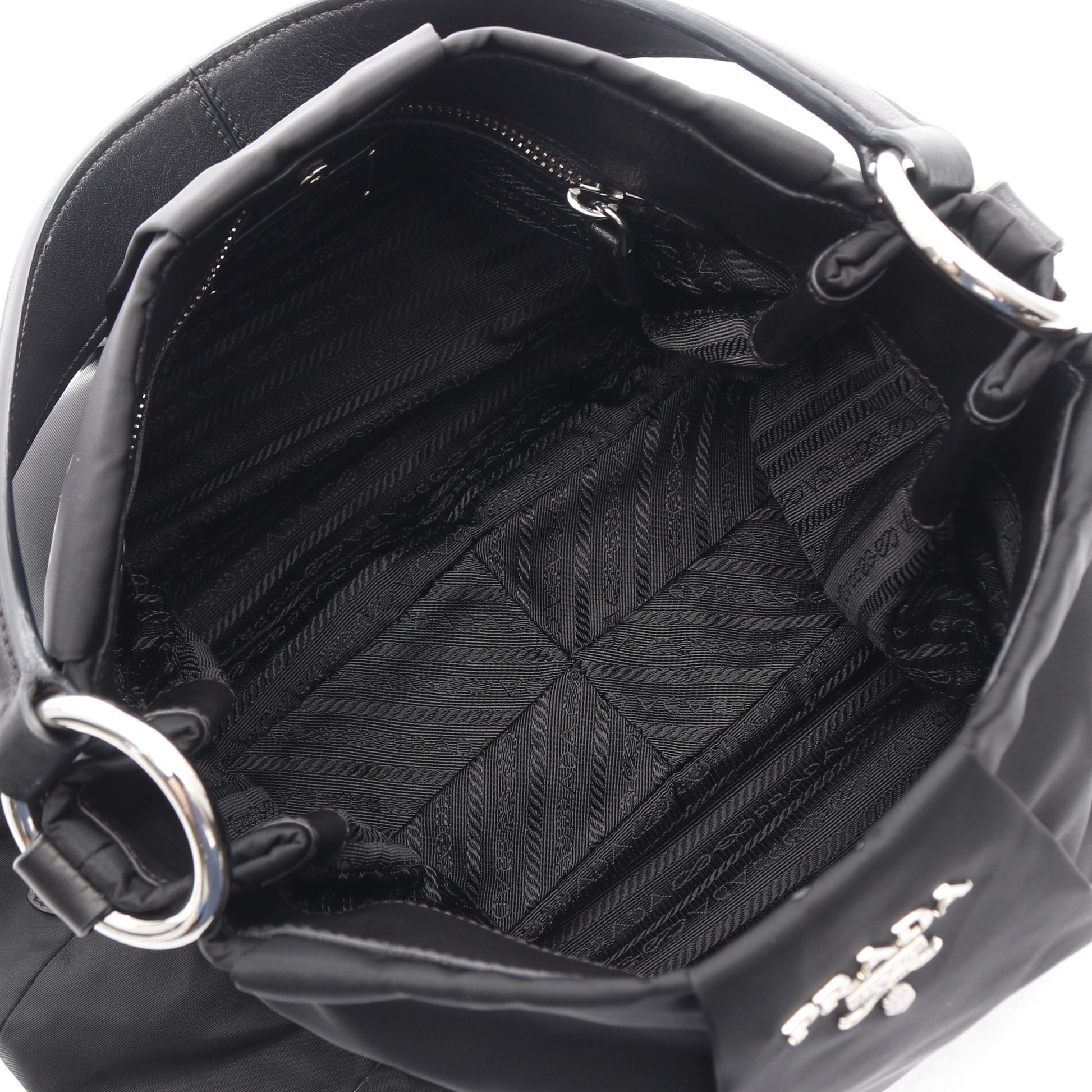 ショルダーバッグ ギャザー ナイロン レザー ブラック プラダ バッグ PRADA