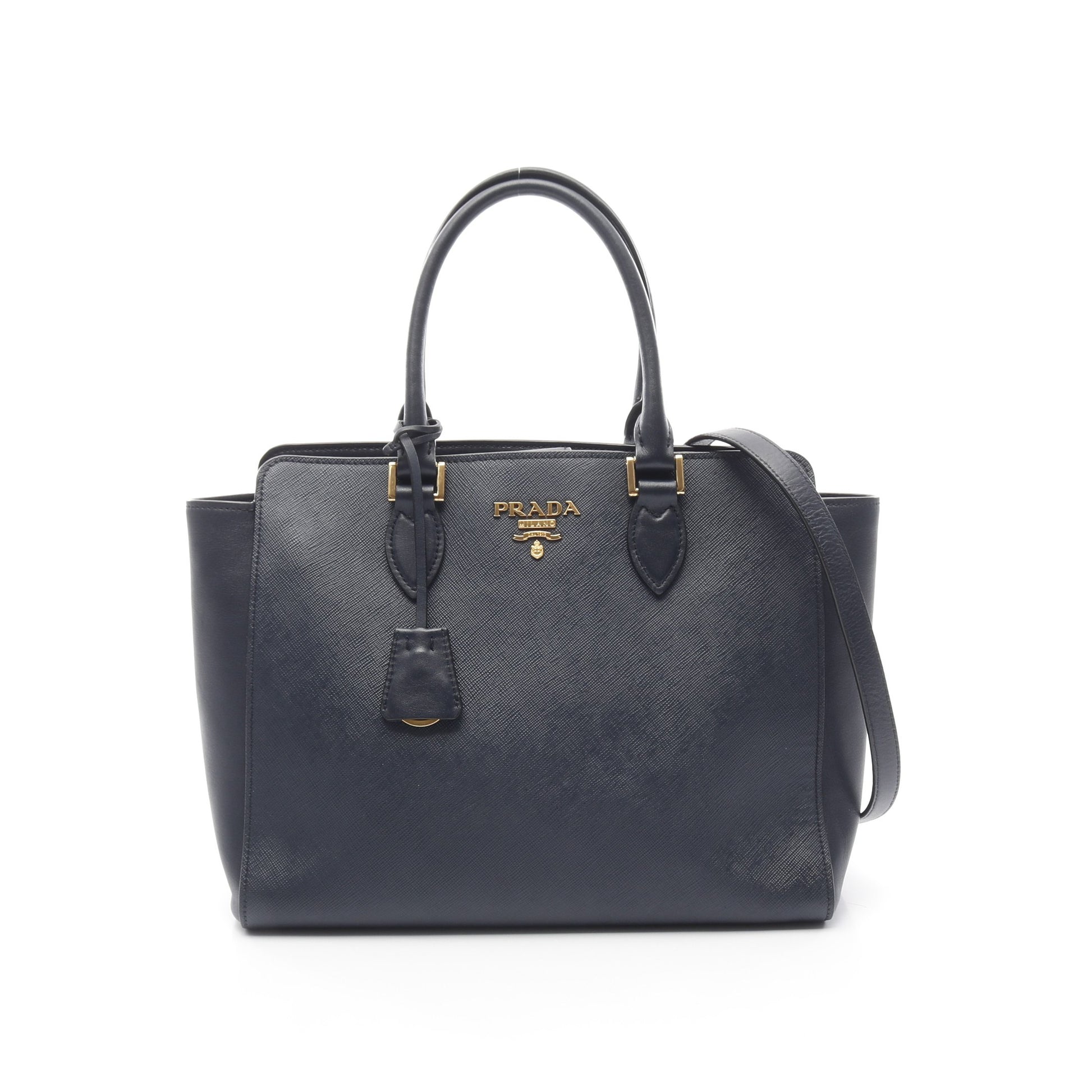 ハンドバッグ サフィアーノレザー ダークネイビー 2WAY プラダ バッグ PRADA