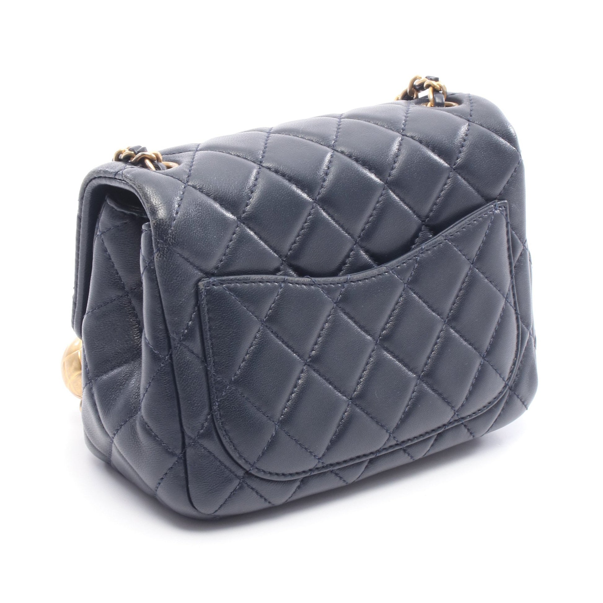 チェーンショルダーバッグ ラムスキン ネイビー ゴールド金具 シャネル バッグ CHANEL