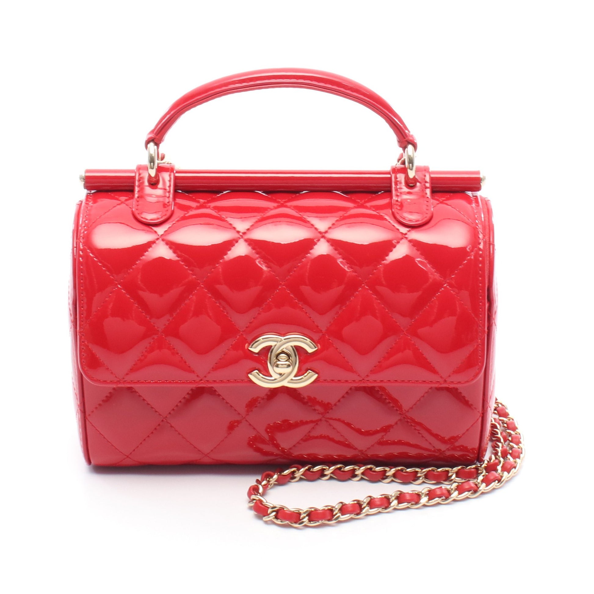 スモールハンドバッグ マトラッセ チェーンショルダーバッグ エナメルレザー レッド ゴールド金具 シャネル バッグ CHANEL