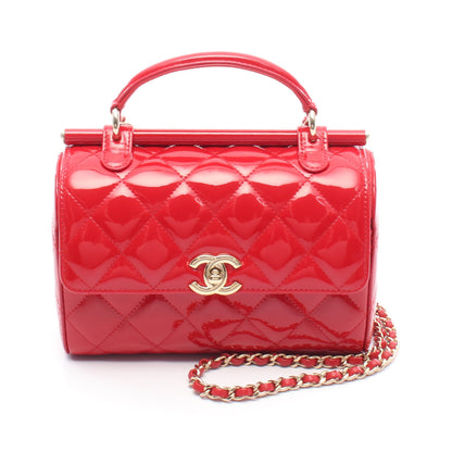 スモールハンドバッグ マトラッセ チェーンショルダーバッグ エナメルレザー レッド ゴールド金具 シャネル バッグ CHANEL
