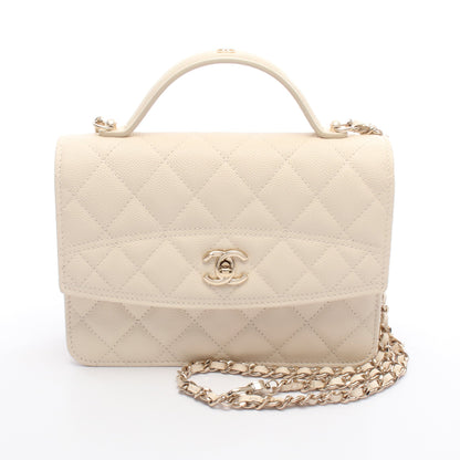マトラッセ トップハンドル チェーンショルダーバッグ キャビアスキン アイボリー ゴールド金具 シャネル バッグ CHANEL