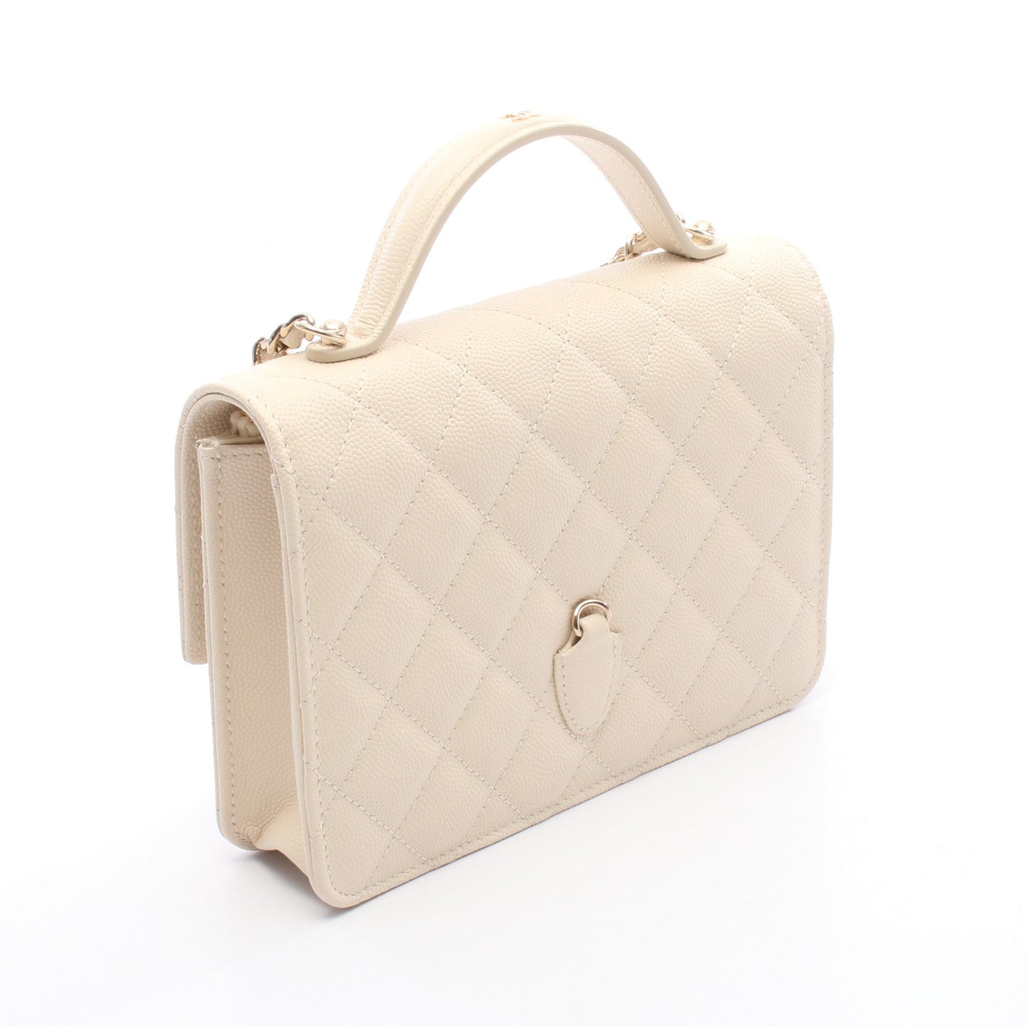 マトラッセ トップハンドル チェーンショルダーバッグ キャビアスキン アイボリー ゴールド金具 シャネル バッグ CHANEL
