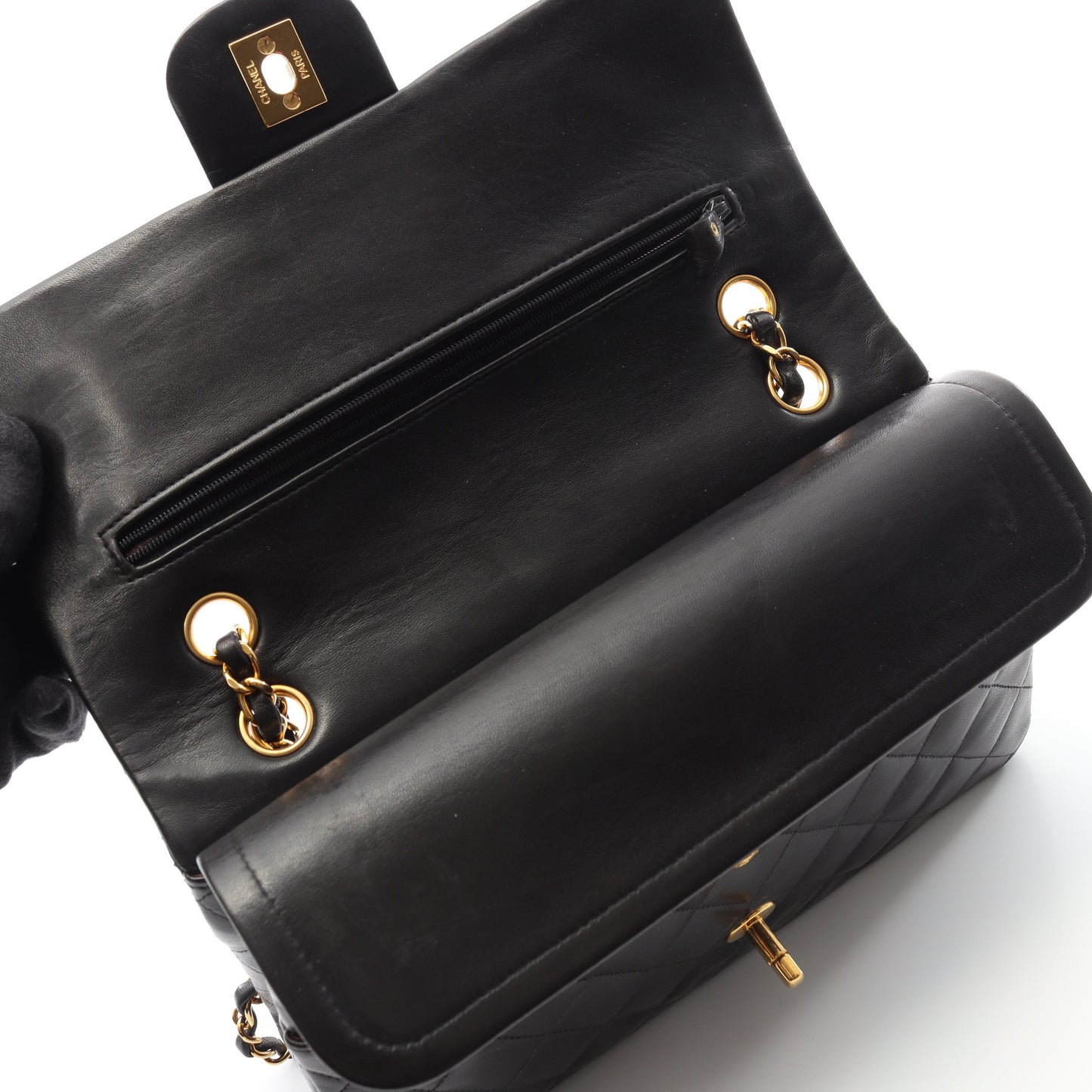 マトラッセ Wフラップ Wチェーンショルダーバッグ ラムスキン ブラック ゴールド金具 シャネル バッグ CHANEL