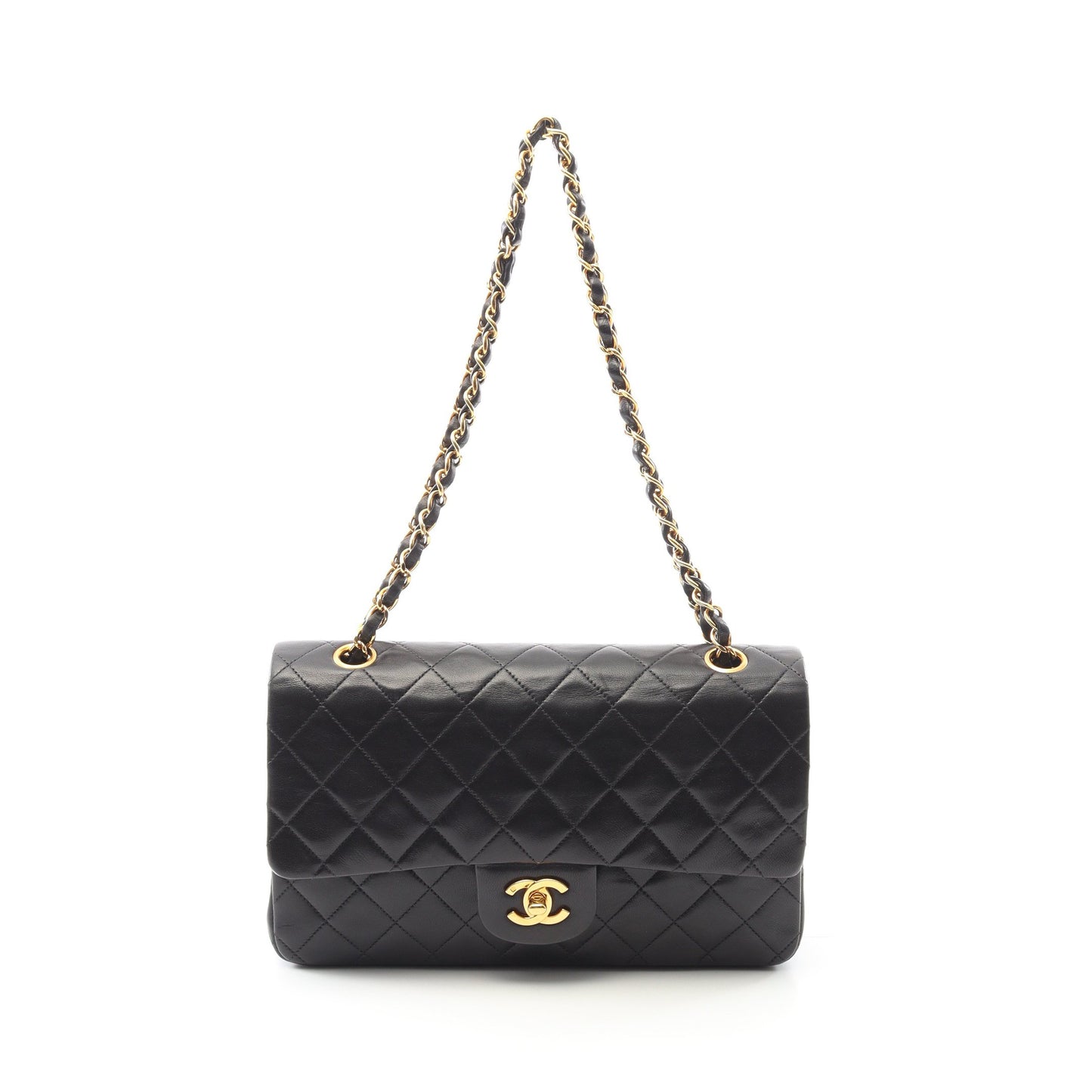 マトラッセ Wフラップ Wチェーンショルダーバッグ ラムスキン ブラック ゴールド金具 シャネル バッグ CHANEL