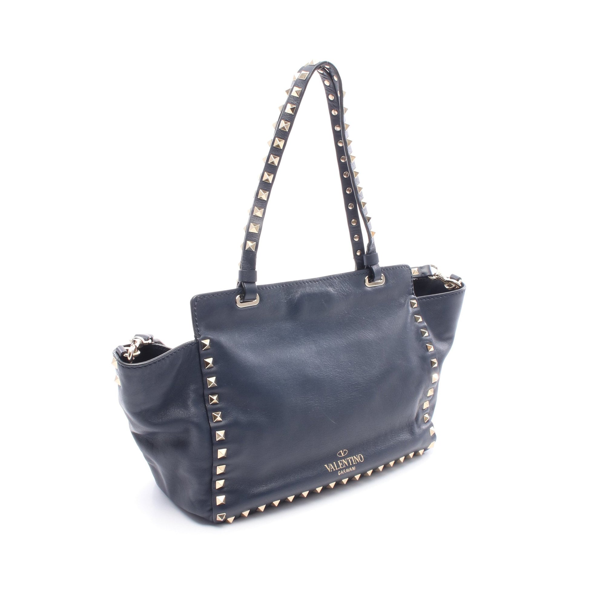 ロックスタッズ ハンドバッグ トートバッグ レザー ネイビー 2WAY ヴァレンティノ バッグ VALENTINO