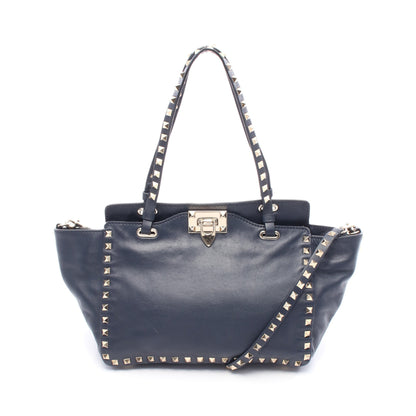 ロックスタッズ ハンドバッグ トートバッグ レザー ネイビー 2WAY ヴァレンティノ バッグ VALENTINO
