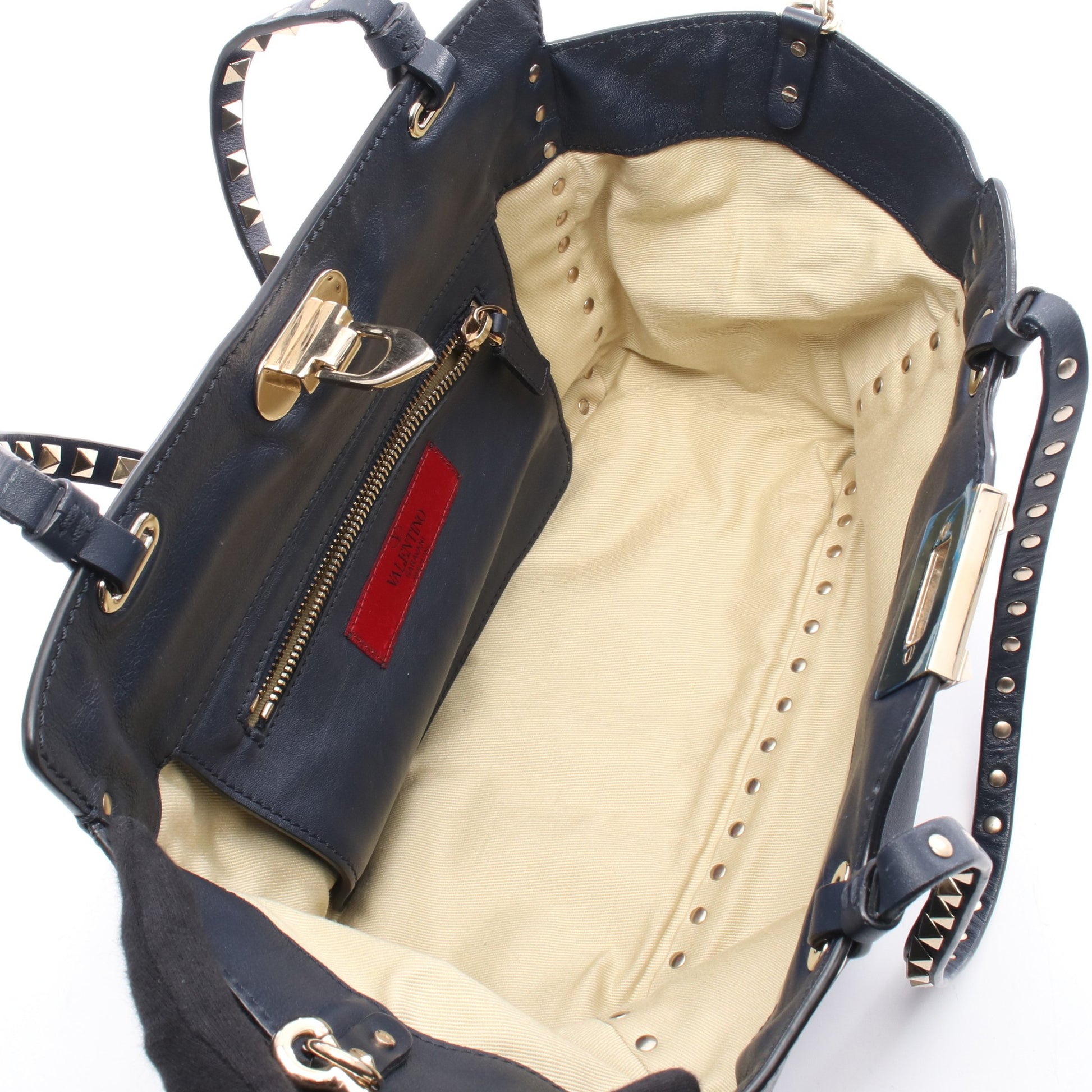 ロックスタッズ ハンドバッグ トートバッグ レザー ネイビー 2WAY ヴァレンティノ バッグ VALENTINO