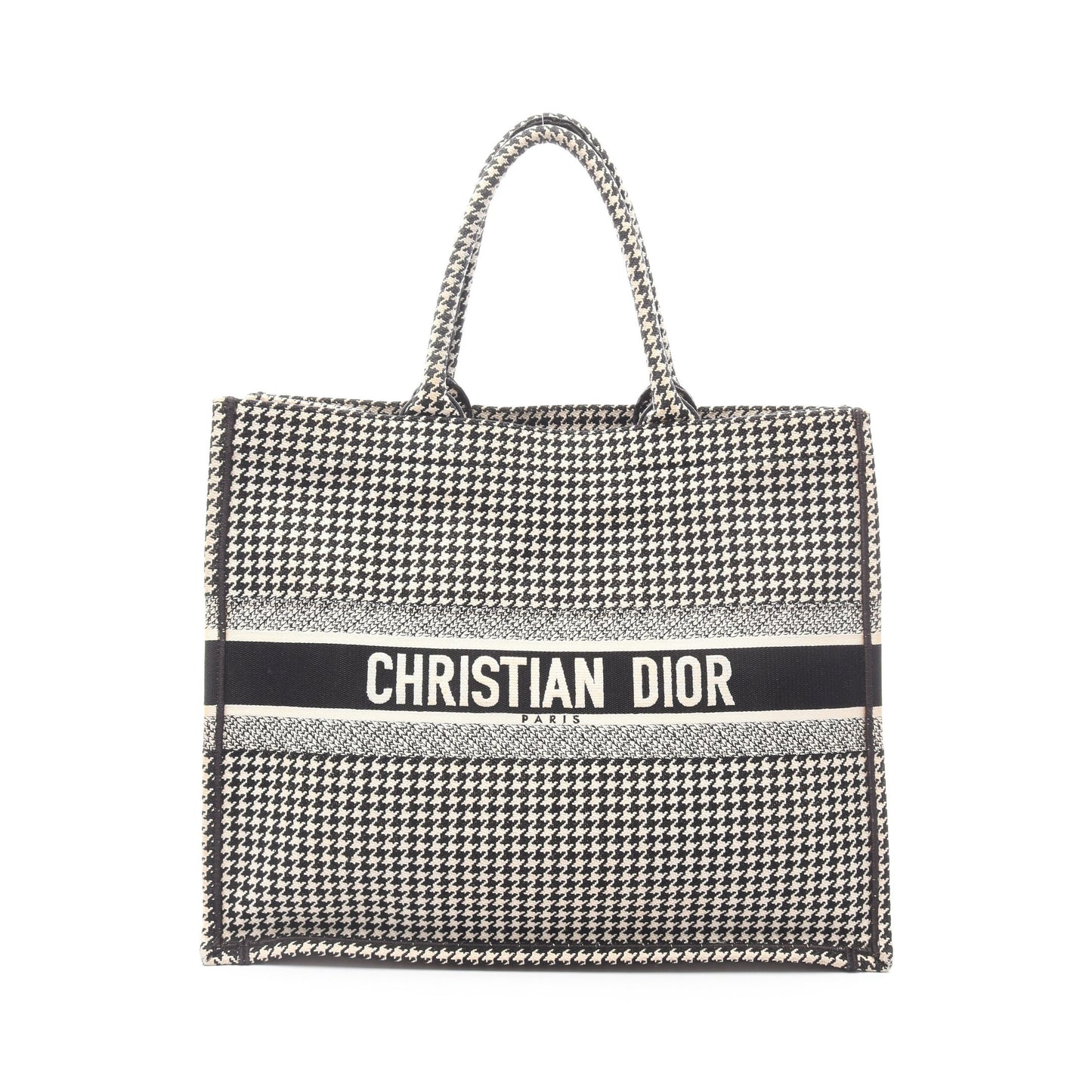 BOOK TOTE ブックトート ラージ ハンドバッグ トートバッグ 千鳥格子 キャンバス ブラック ホワイト クリスチャンディオール バッグ Christian Dior