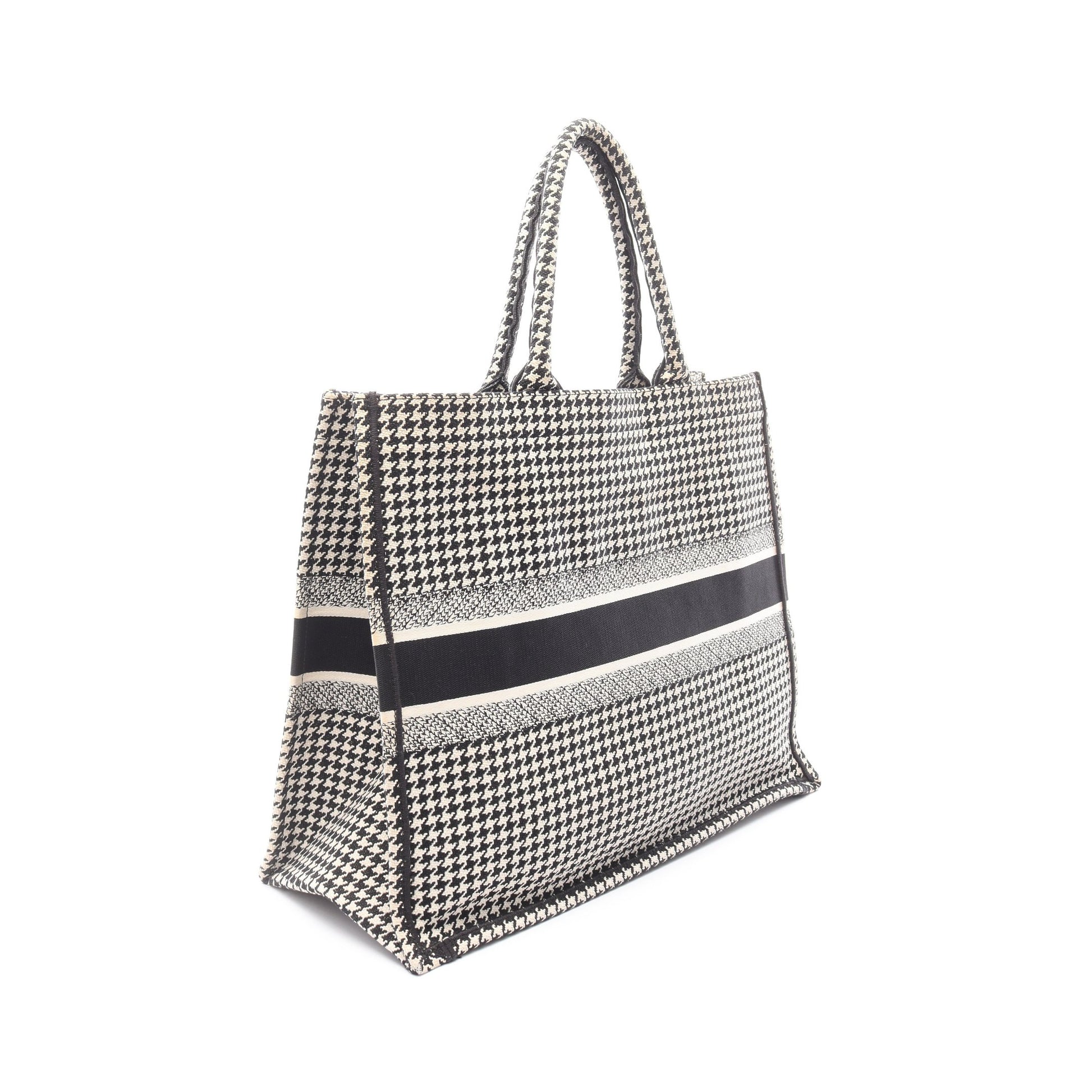 BOOK TOTE ブックトート ラージ ハンドバッグ トートバッグ 千鳥格子 キャンバス ブラック ホワイト クリスチャンディオール バッグ Christian Dior