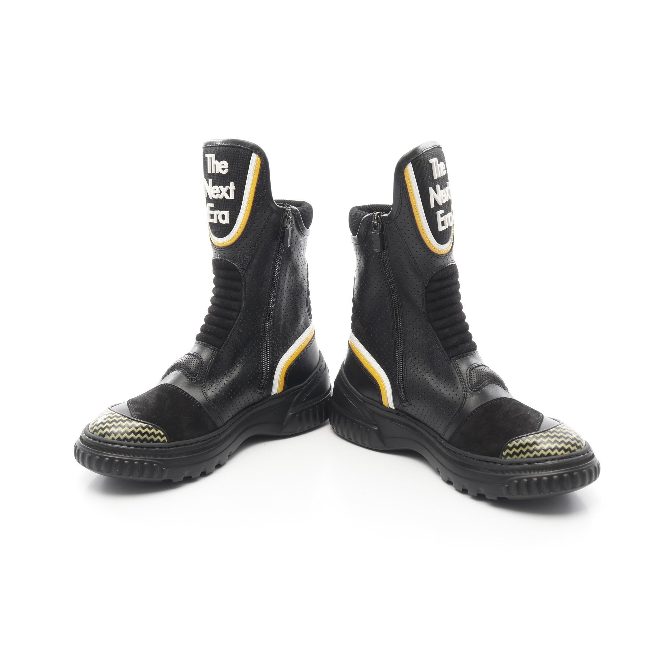 ブーツ レザー ファブリック ブラック イエロー クリスチャン