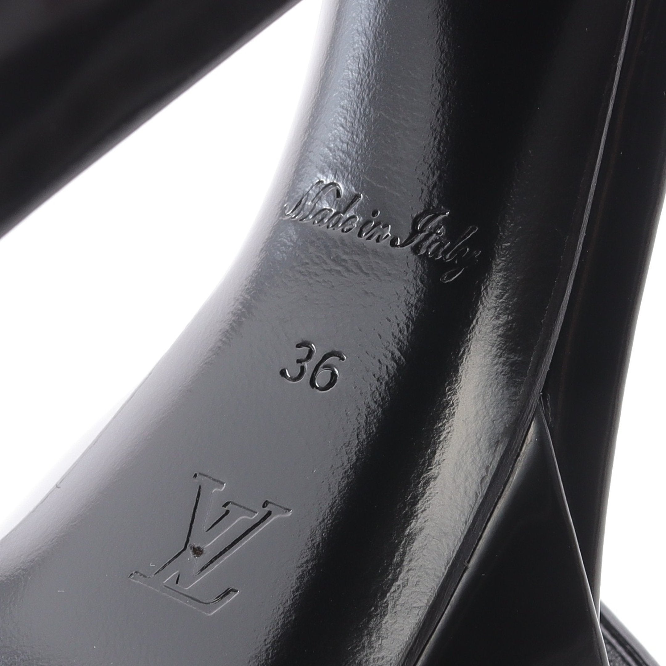 LVロゴ チャンキーヒール サンダル レザー ブラック アンクル