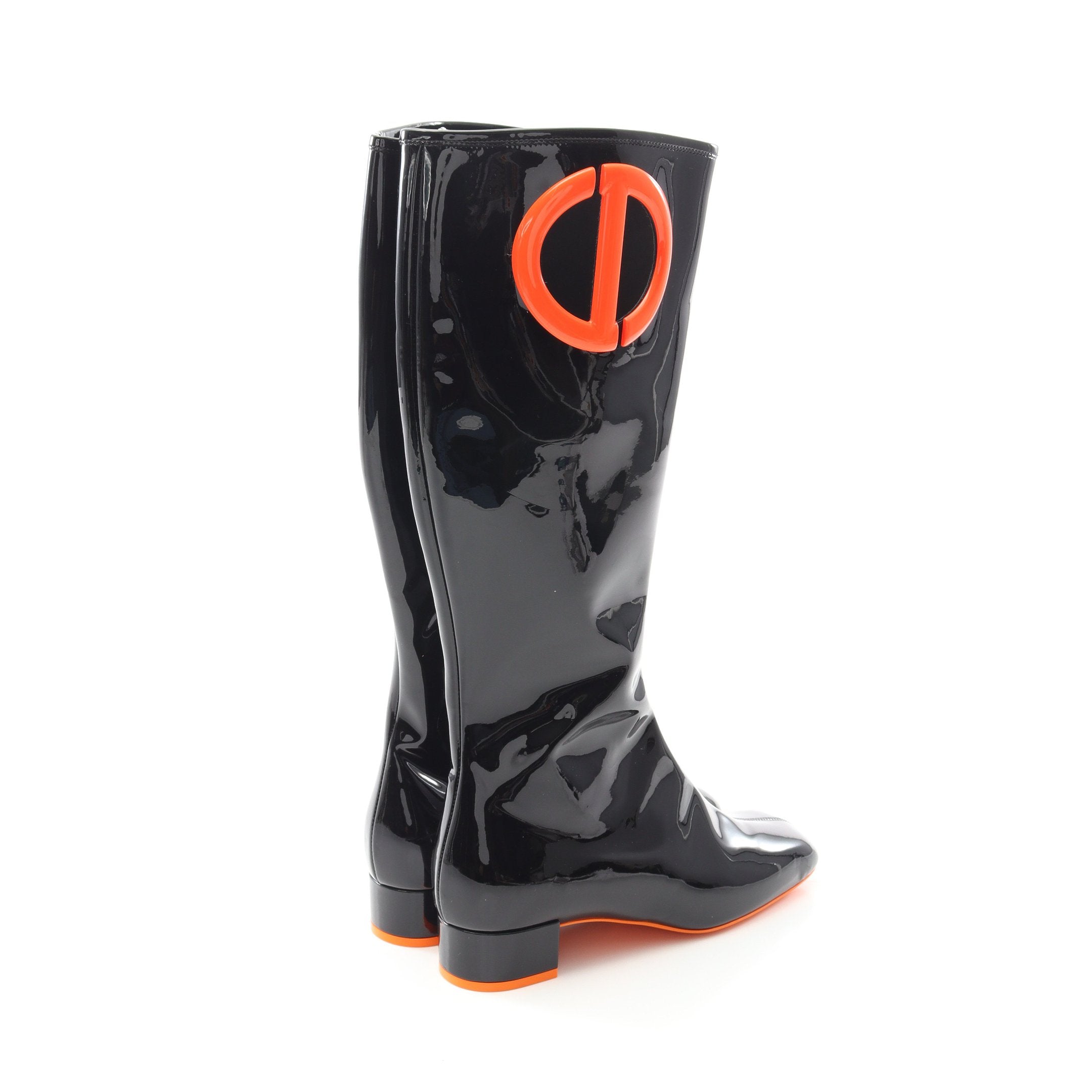 CD ブーツ エナメルレザー ブラック オレンジレッド クリスチャン